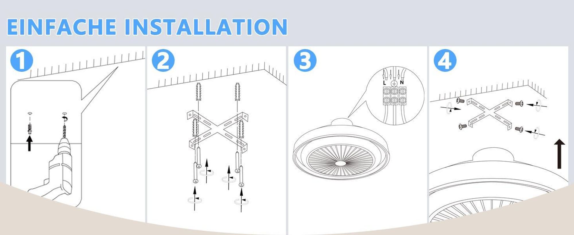 ZMH LED Deckenventilator Fernbedienung Dimmbar Deckenleuchte mit Ventilator Lampe Decke Leise Modern Deckenlampe Blau 5 Flügeln für Schlafzimmer