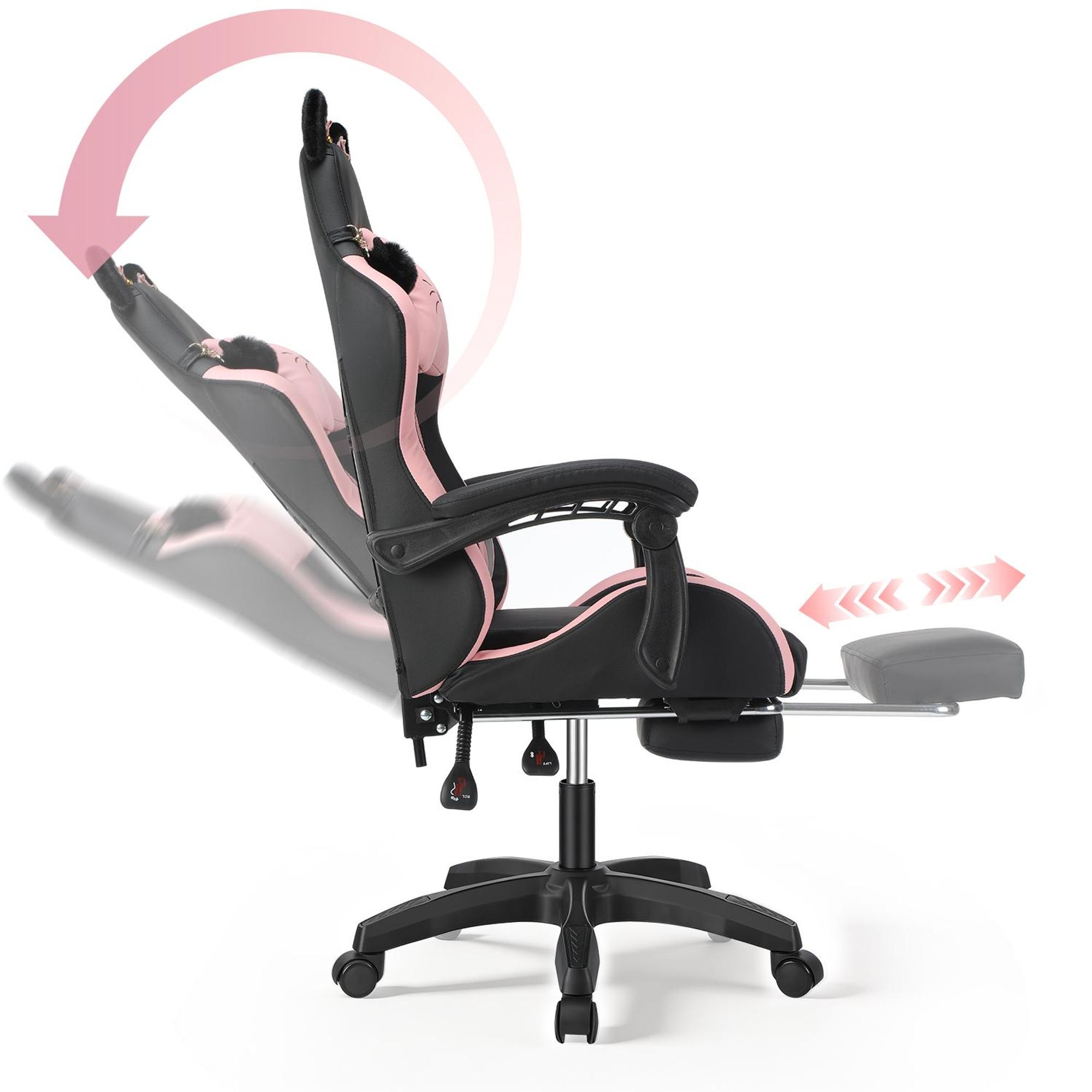 Gaming Stuhl mit Lendenwirbelstütze und Fußstütze 150kg, Bürostuhl Ergonomisch Schreibtischstuhl Racing Stuhl Computerstuhl Höhenverstellbar