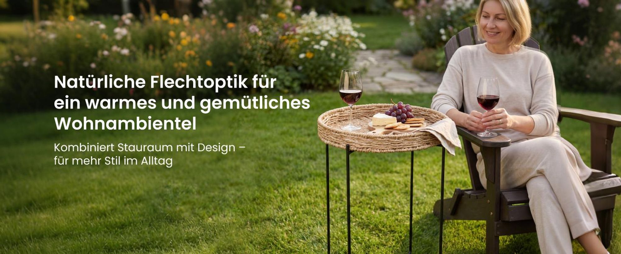 Mai & Mai Beistelltisch rund Ø37×H55 cm, Couchtisch klein mit abnehmbarem Tablett aus Papierkordel, Schwarz Reglo-08