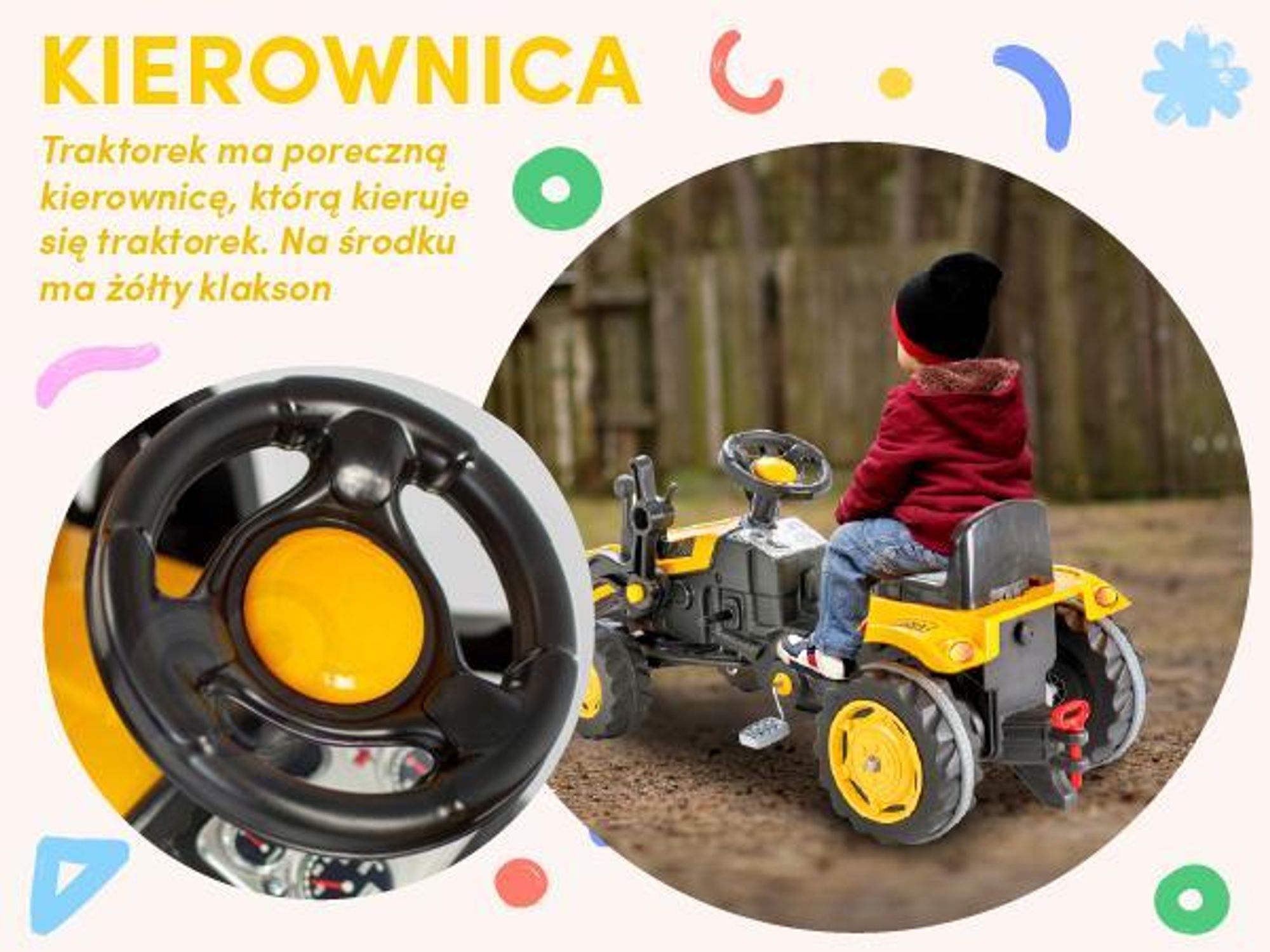 Duży żółty traktor na pedały z ładowarką