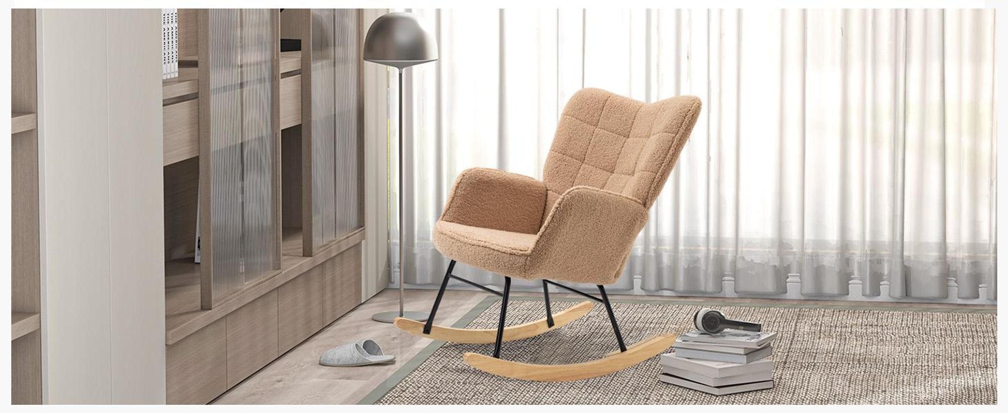 Fotel bujany HOMCOM, fotel relaksacyjny do 120 kg, poliester, brązowy