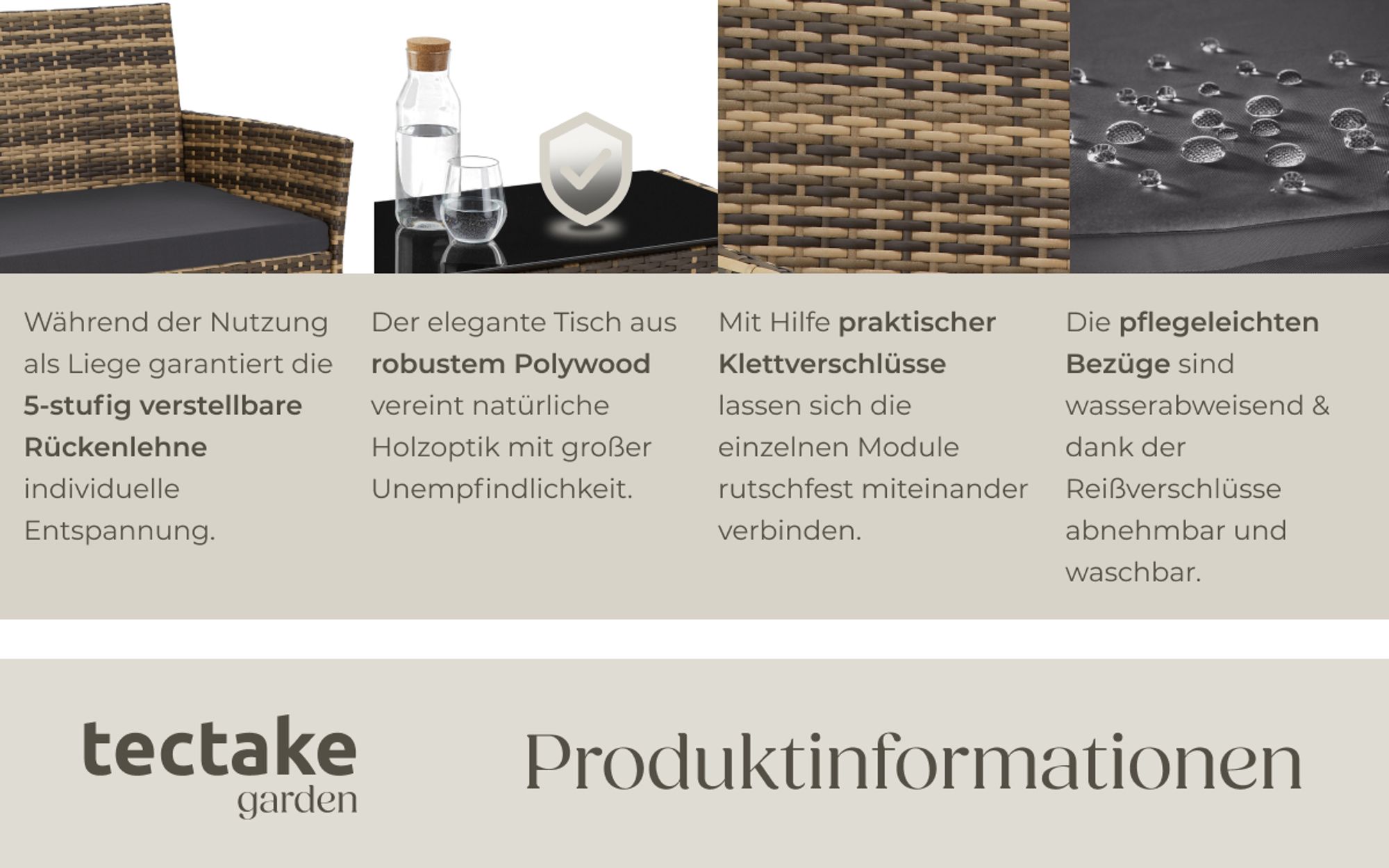 tectake® Rattan Gartenset Palese für 4 Personen