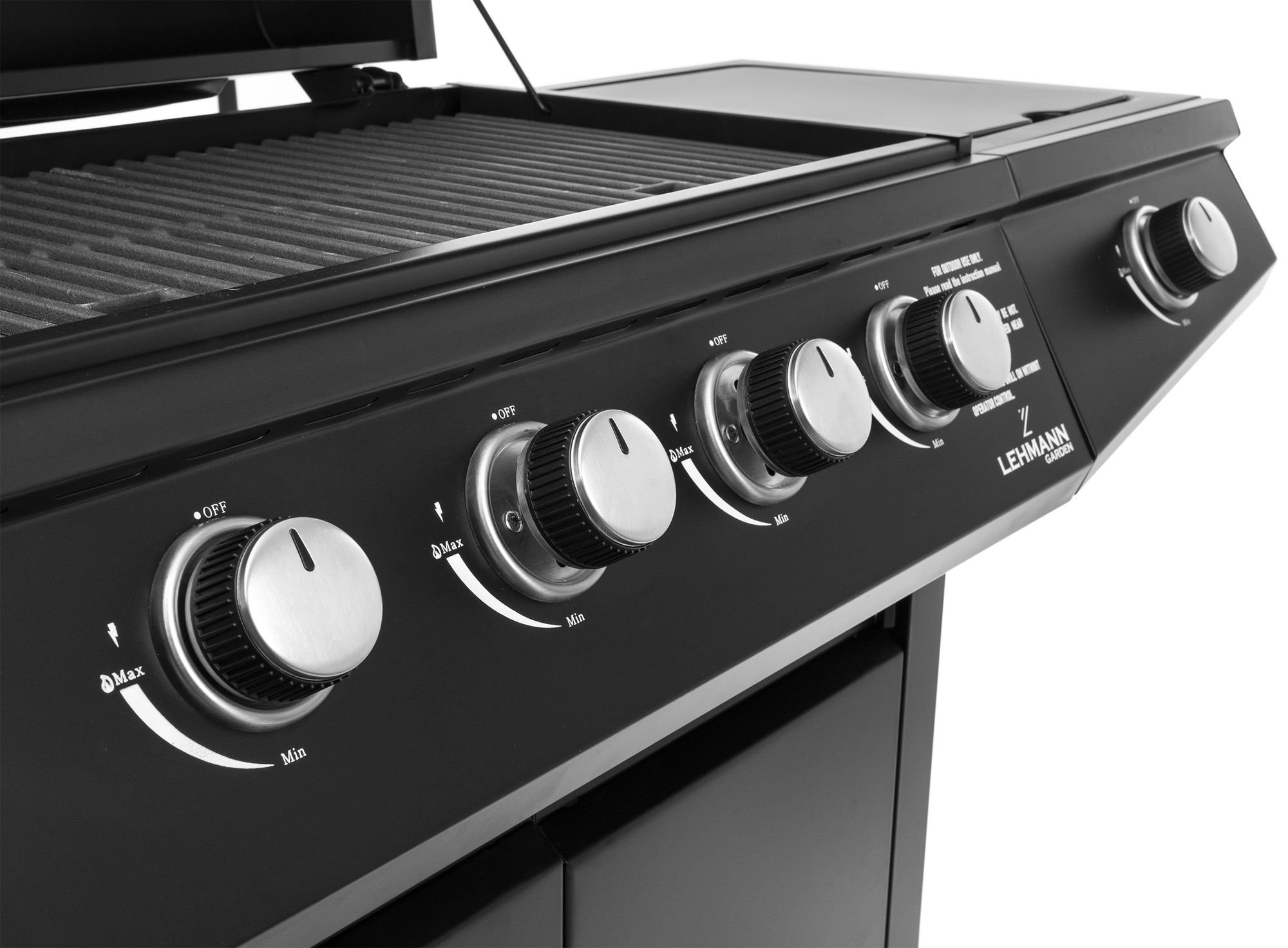 Mocny grill gazowy stalowy, ruszt żeliwny LEHMANN OHIO BLACK 9,3 kW + Reduktor i wąż