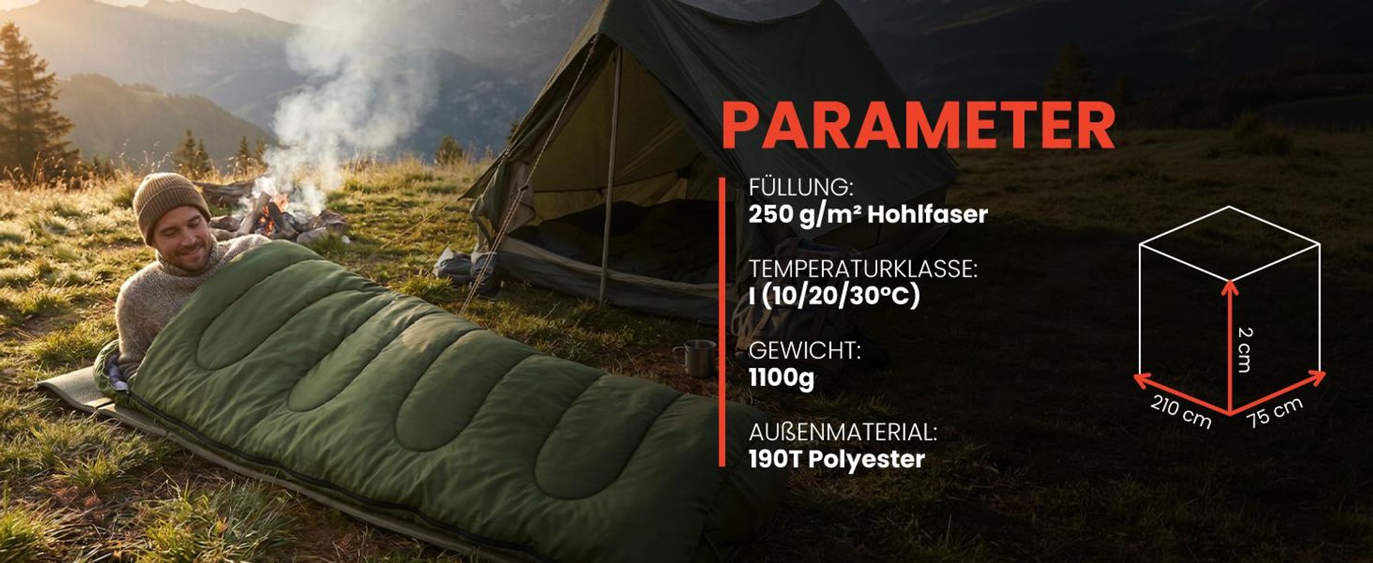 Schlafsack Mumienschalfsack für Outdoor Camping Leicht Mumie mit Kapuze