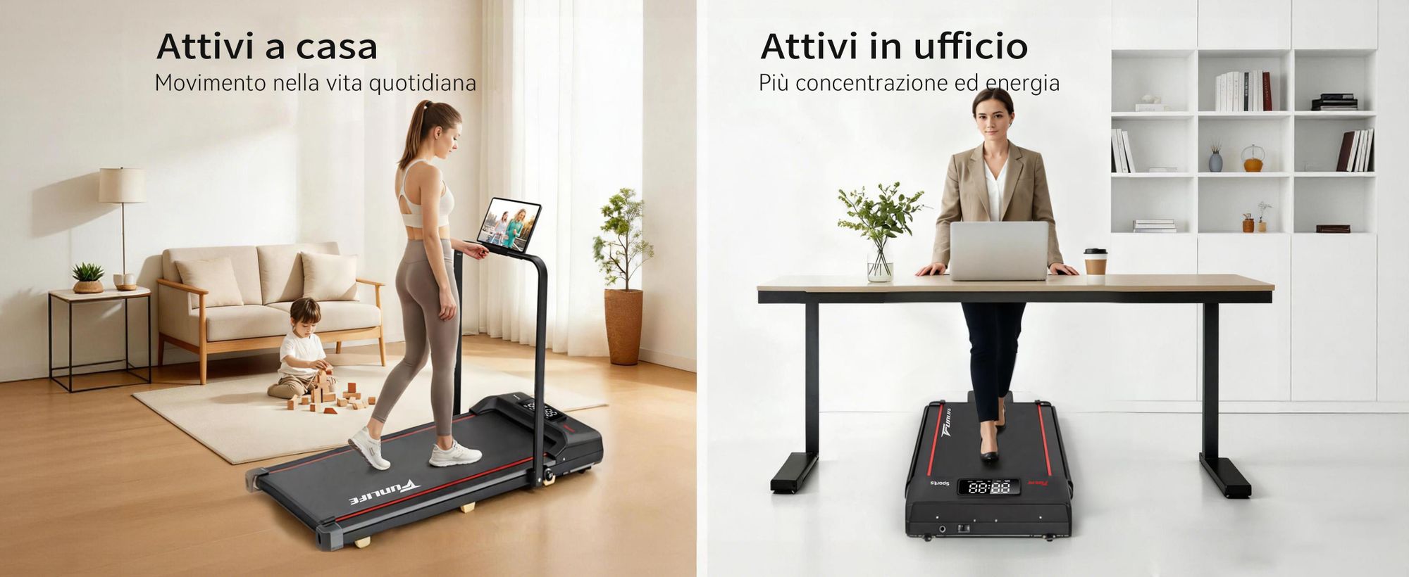 FunLife F1 Walking Pad pieghevole – tapis roulant compatto 3-in-1 da utilizzare sotto la scrivania, con maniglia di supporto, velocità da 1 a 8 km/h, ideale per la casa, l'ufficio e lo smart working