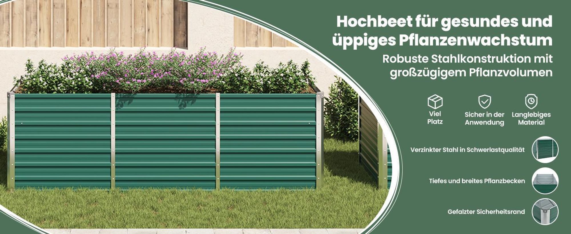 vidaXL Garten-Hochbeet Verzinkter Stahl 240x80x77 cm Grün