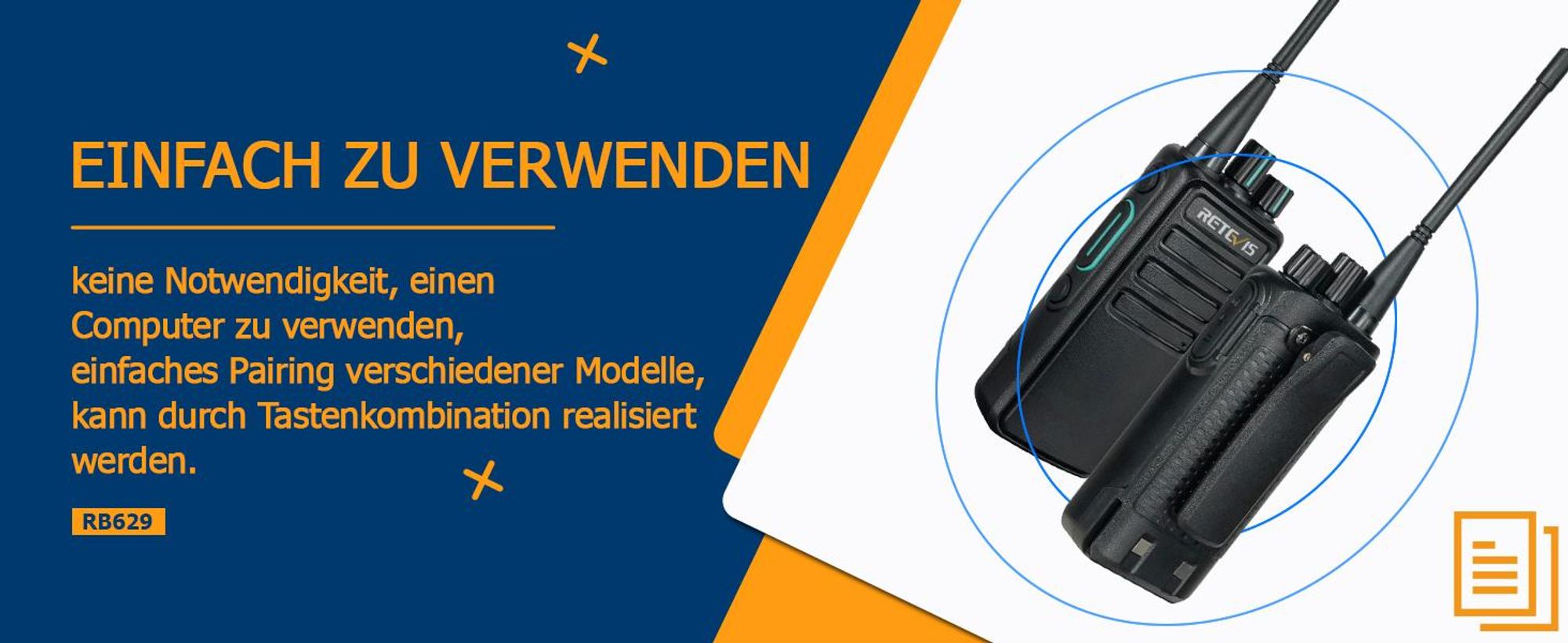 Retevis RB629 Funkgeräte, PMR446 Walkie Talkies mit Drahtloser Klonfunktion, VOX, Notfallalarm, mit Großer Reichweite Funkgerät Set mit Lautsprechermikrofon für Schule Baustelle Sicherheit (4 Stück, Schwarz)