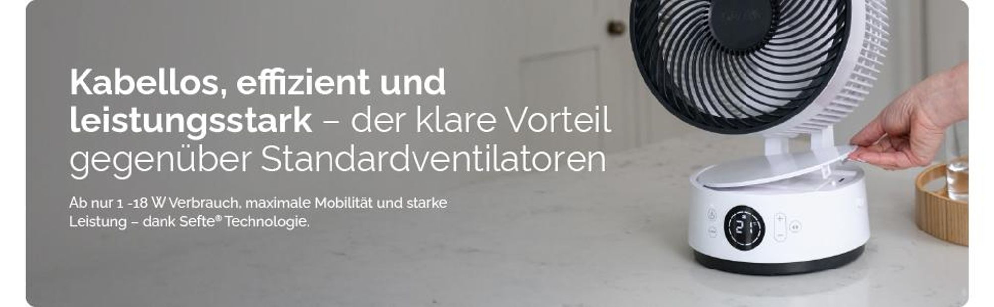 MeacoFan Sefte® 20cm Ventilator mit Akku, leise ab 27dB ,Fernbedienung und Oszillation