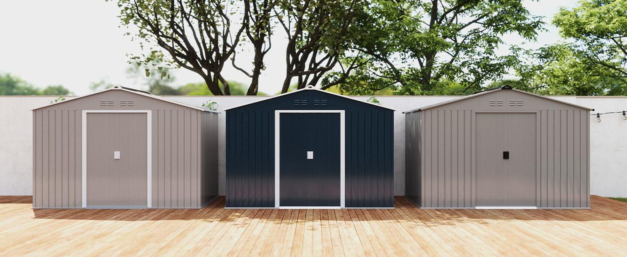 Domek ogrodowy Outsunny z metalu, 4,9 m², z dachem dwuspadowym, drzwiami przesuwnymi, fundamentem, 277 x 195 x 192 cm, ocynkowany, stalowy domek narzędziowy, odporny na warunki atmosferyczne, do ogrodu, ciemnoszary