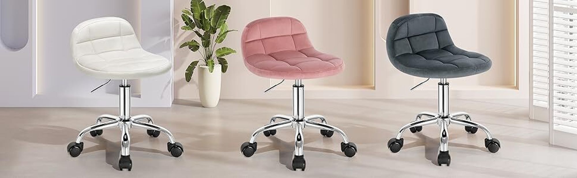 WOLTU Bürohocker mit Rollen, mit niedriger Rückenlehne, höhenverstellbar, Samt : Rosa Farbe: Rosa