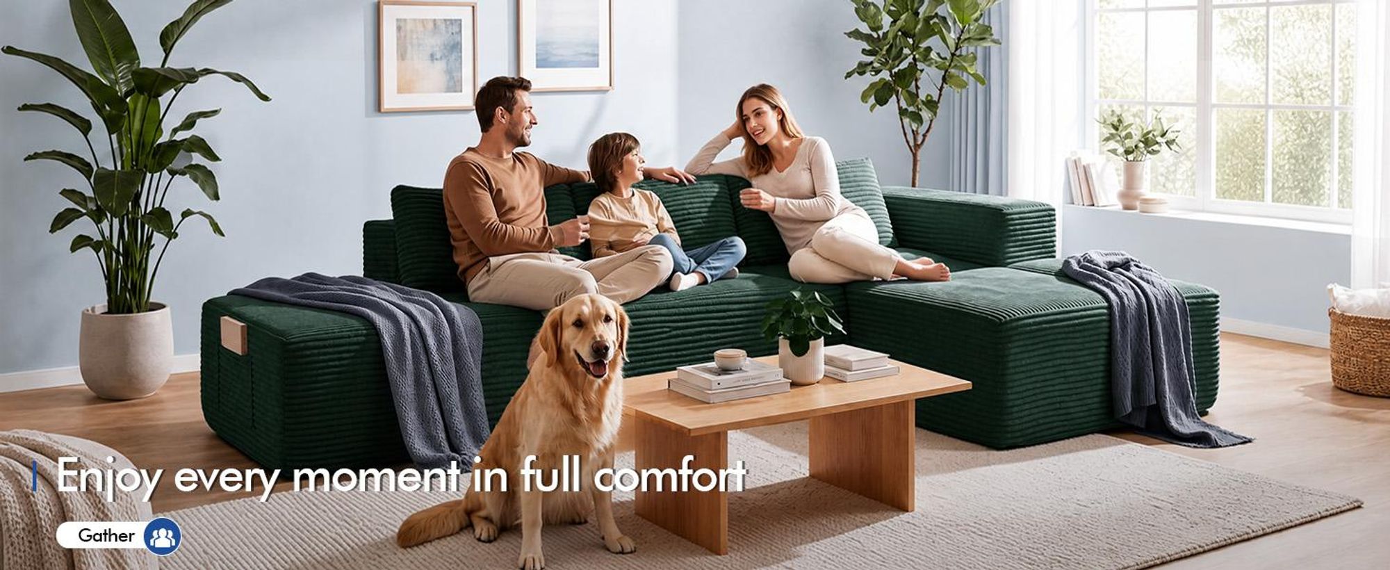 COMHOMA, narożna sofa z funkcją spania, 228 cm, obita tkaniną welurową. Modułowa sofa bez sprężyn, z podnóżkiem i metalową konstrukcją oparcia. Narożna sofa z funkcją spania, w kształcie litery L, z otwartą konstrukcją