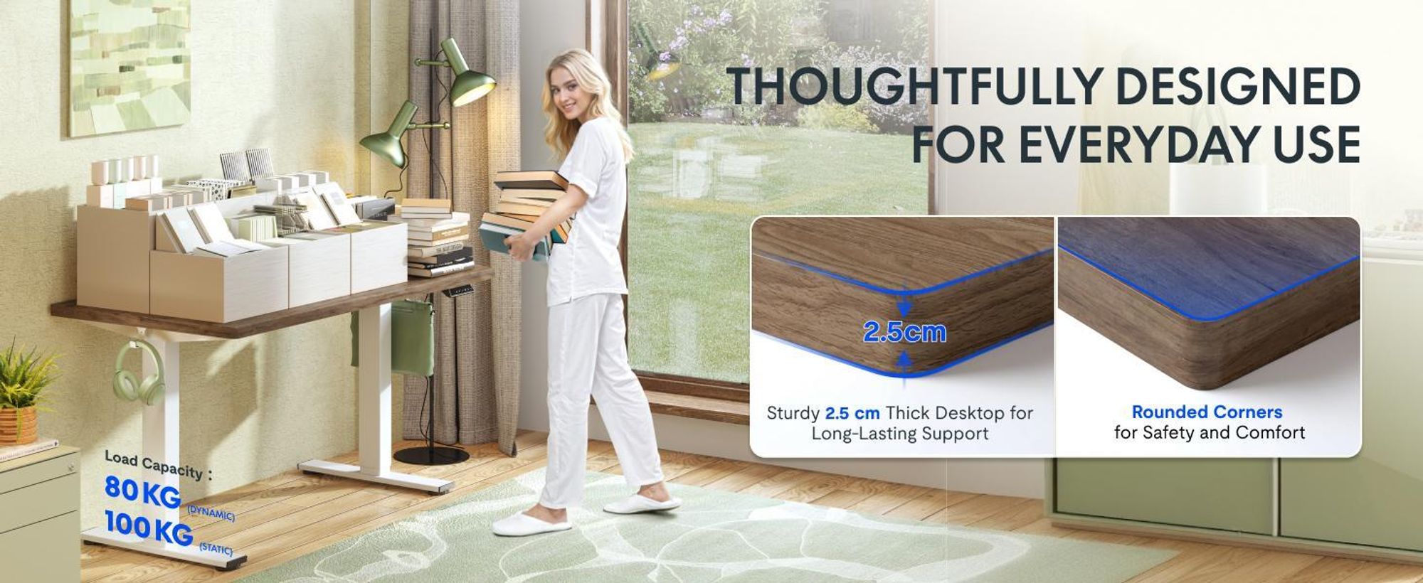 FLEXISPOT EN1 Höhenverstellbarer Schreibtisch EU 160x80cm, 25MM Einteilige Tischplatte, 100 kg Tragkraft, 4 Memory-Funktion, Kaffee-Eiche Optik