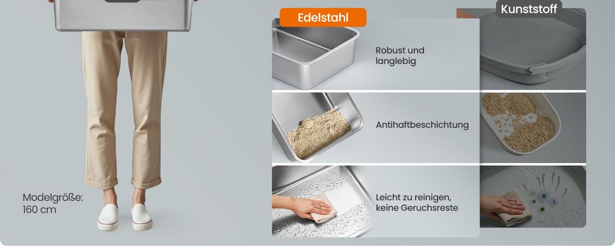 Feandrea Katzenklo Edelstahl, XL, Katzentoilette mit Deckel, mit Schaufel, Bürste und 2 Eingängen, für Katzen bis 15 kg, tintenschwarz