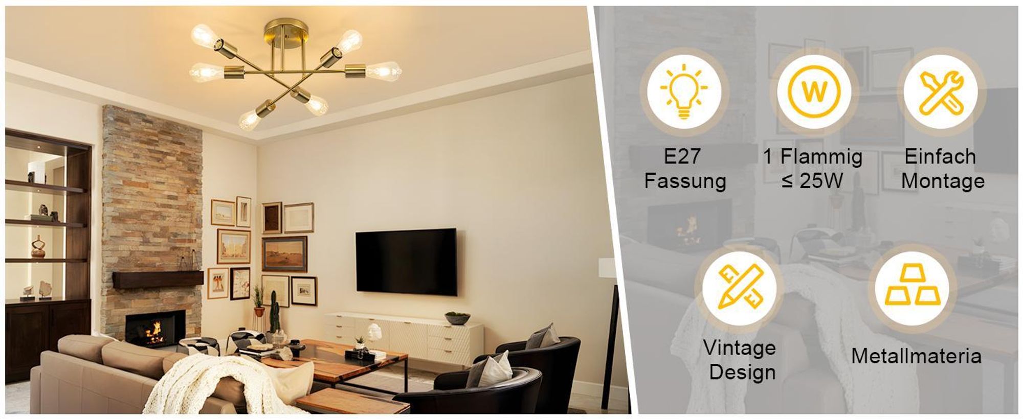ZMH stropní lampa vintage stropní světlo E27 - 6 plamenů předsíňová lampa industriální kuchyňská lampa retro zlatá kovová lampa do ložnice kuchyně jídelna obývací pokoj (bez žárovky)