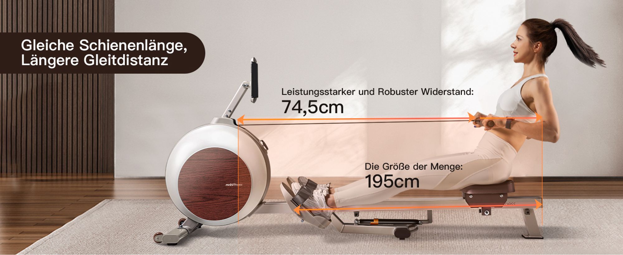 MOBI FITNESS Ruby Rudergerät mit Akku für Zuhause, Klappbares Rudergerät mit 40-stufigem Widerstand, leises Magnetbremssystem, 135kg belastbar