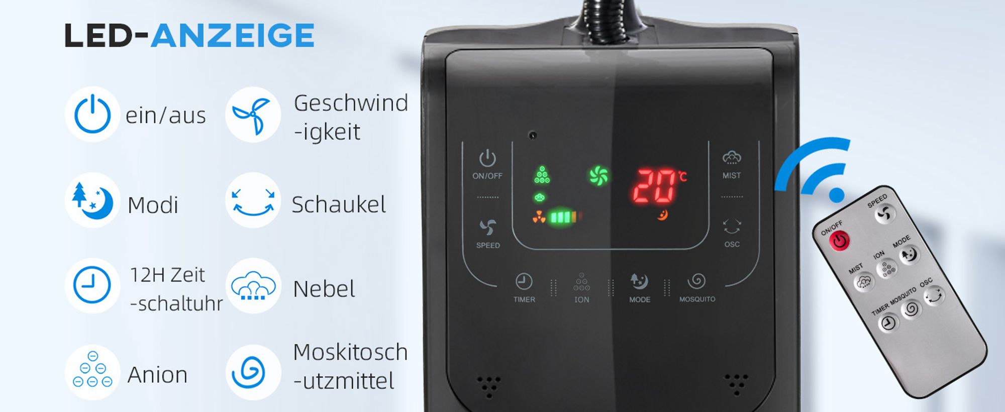 HOMCOM Standventilator mit 3,1L Wasserzerstäuber Ventilator Nebelfunktion 3 Modi