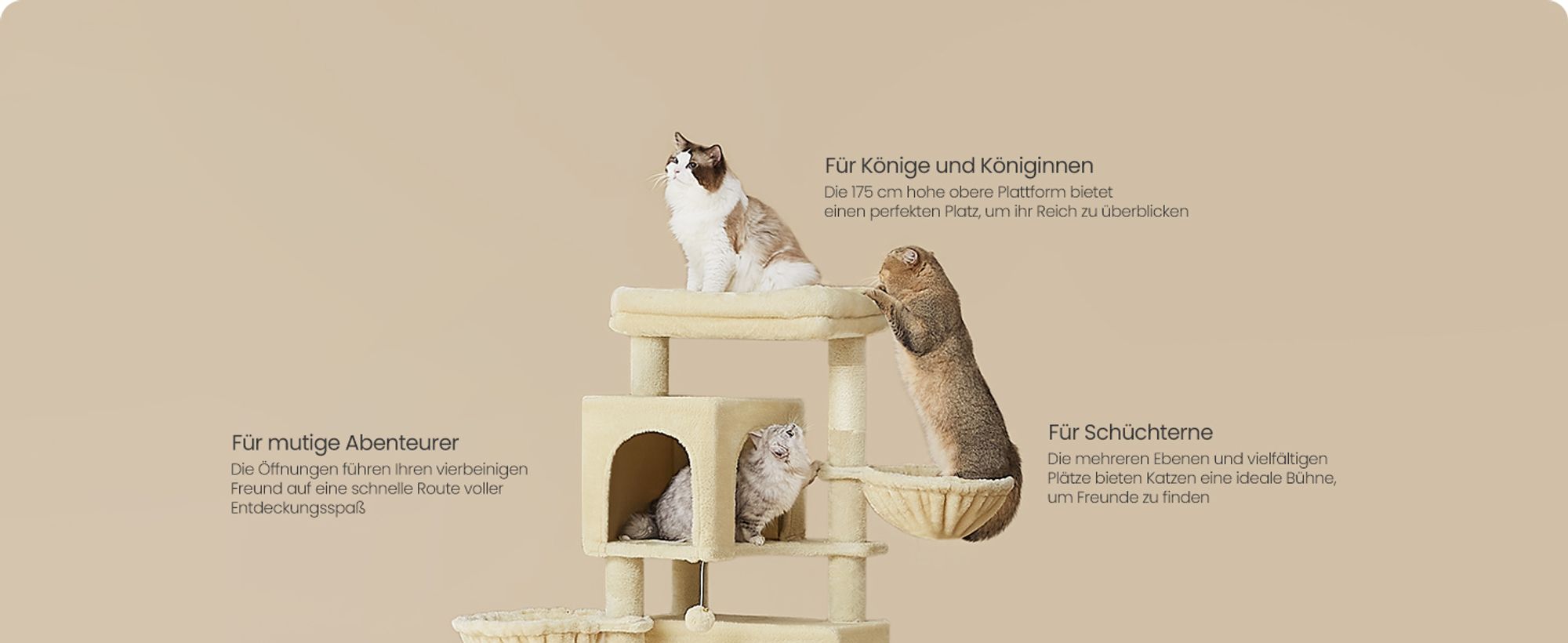 Feandrea Kratzbaum groß, XL, mehrstöckiger Katzenbaum mit Höhlen und Liegemulden