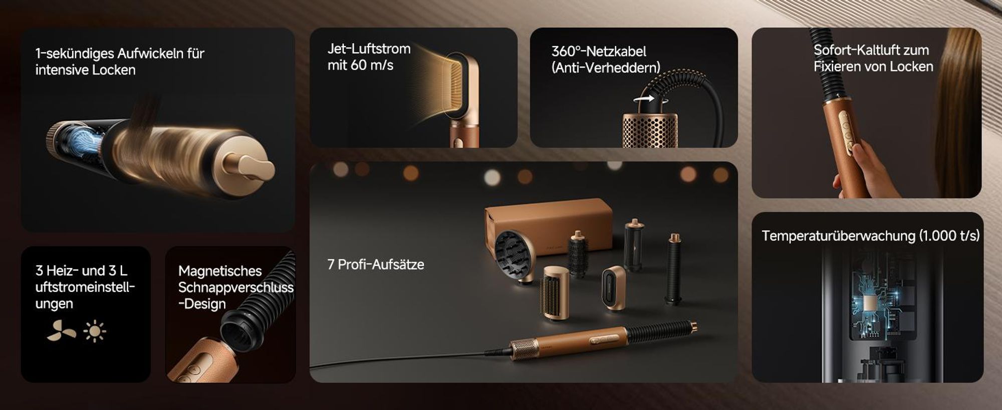 Dreame AirStyle Pro 2 ,7in1 Multistyler,Schnelltrocknend,2Lockenaufsätze,Volumen für das Haar,glättende Bürste,Kräusel Reduzierung,2026e Version,Braun