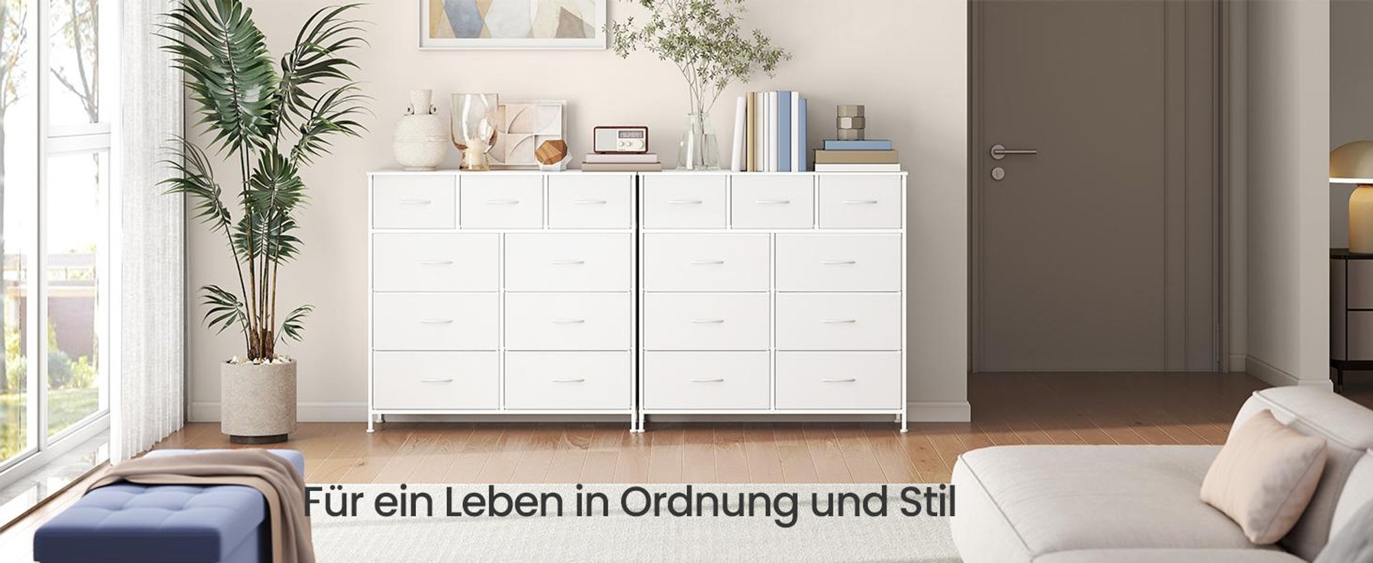 SONGMICS Kommode, Schrank, 9 Stoffschubladen, Aufbewahrungsschrank, Stahl