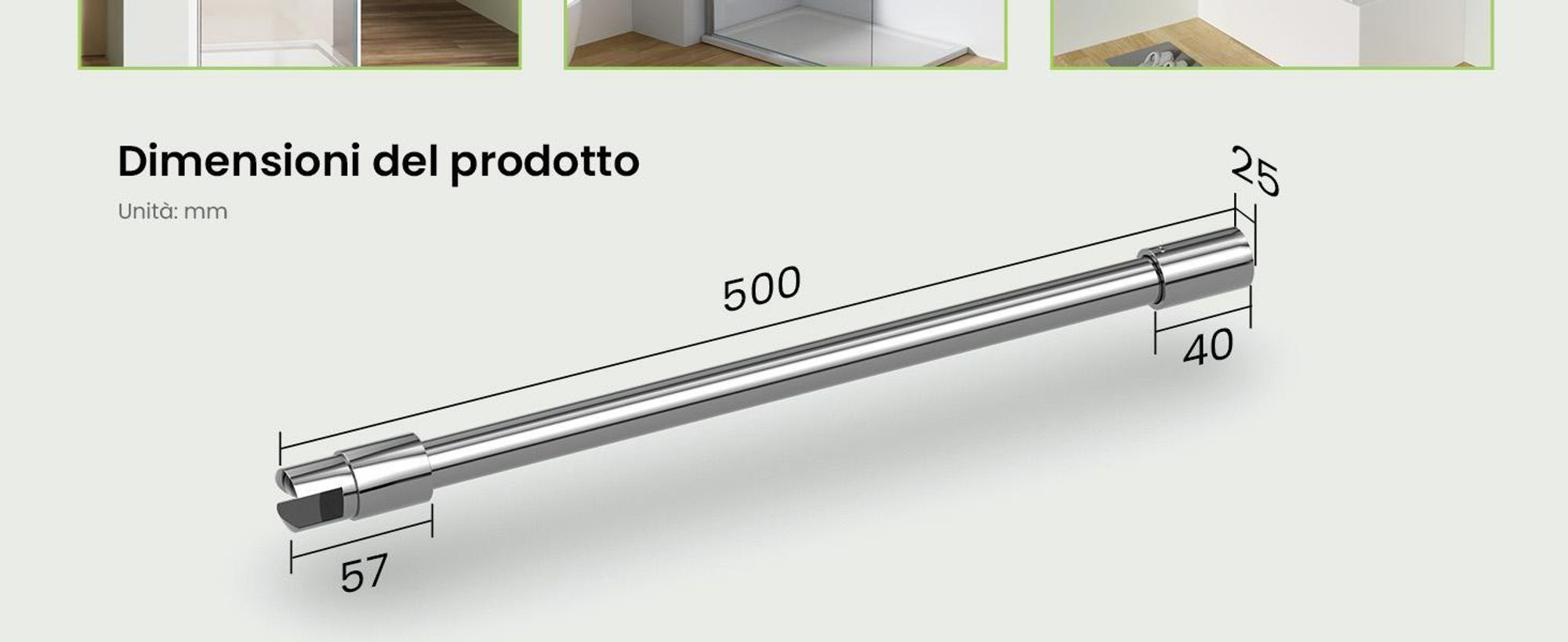 S'AFIELINA Barra stabilizzatrice per doccia in acciaio inox, rotonda, regolabile (lunghezza), per vetro 6-10 mm, anche per soffitto, ideale per cabine doccia, 2 pezzi