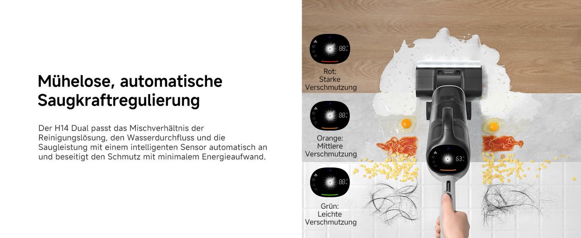 DREAME H14 Dual Nass- und Trockensauger, 5-in-1,180° Liegeposition, 18000 Pa Saugleistung,60 °C heißes Wasser,Reinigung mit zwei Kanten,App-Steuerung