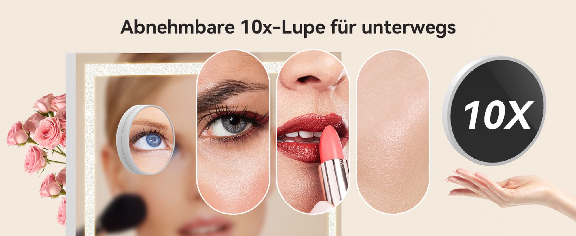 Puluomis Kosmetikspiegel 70x55 cm dimmbar mit LED Diamanten Design, 3 Farben Hollywood Spiegel, Schminkspiegel  USB Type C Tischspiegel Wandspiegel