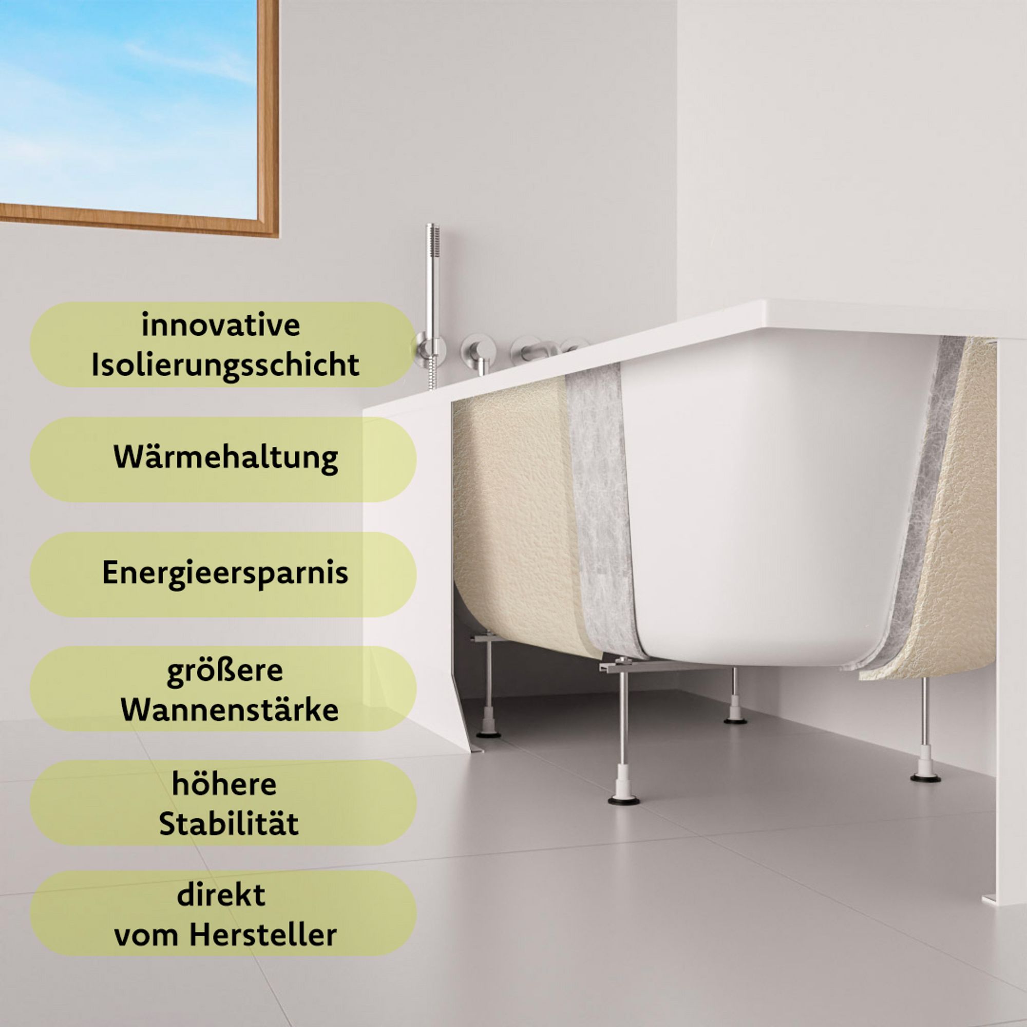 ECOLAM Badewanne WELA 150x100 cm rechts Thermobadewanne + Schürze | Wanne mit Isolierung Wärmeschutz Acrylwanne Ablauf Silikon
