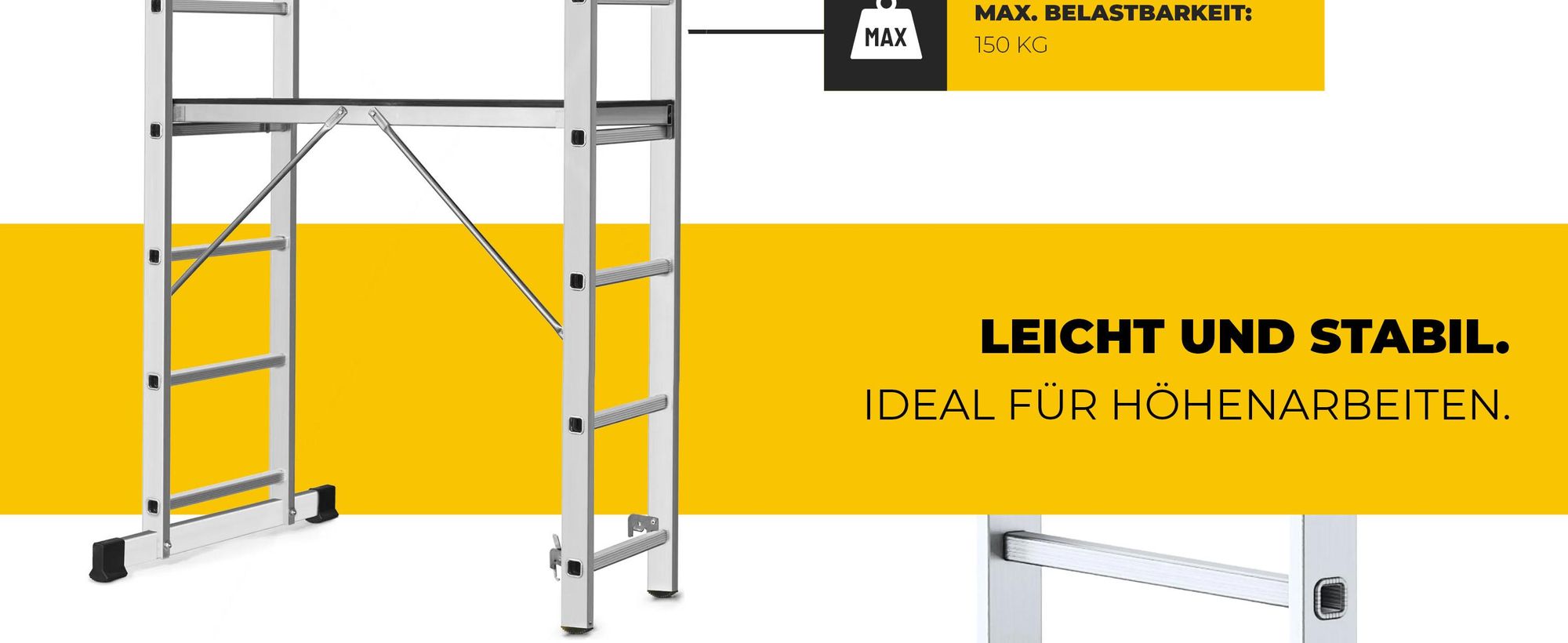 Drabest |  Aluminiumgerüst - gerüst - Mehrzweckleiter - Leitergerüst - 2x7 - leiter gerüst - 150kg - plattform aluminium gerüst - 33x114 cm