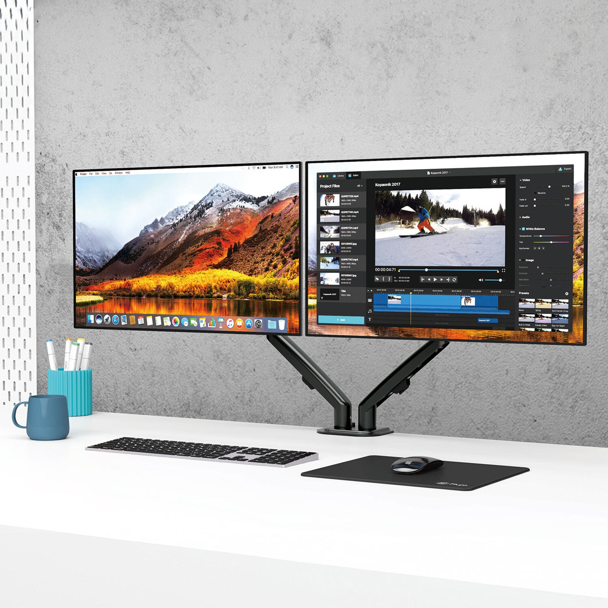 Maclean MC-861N 2-Fach Monitorhalterung Tischhalterung für 2 Monitore mit Gasfeder, Monitorarm Monitorhalterung 13"-27" bis 14kg