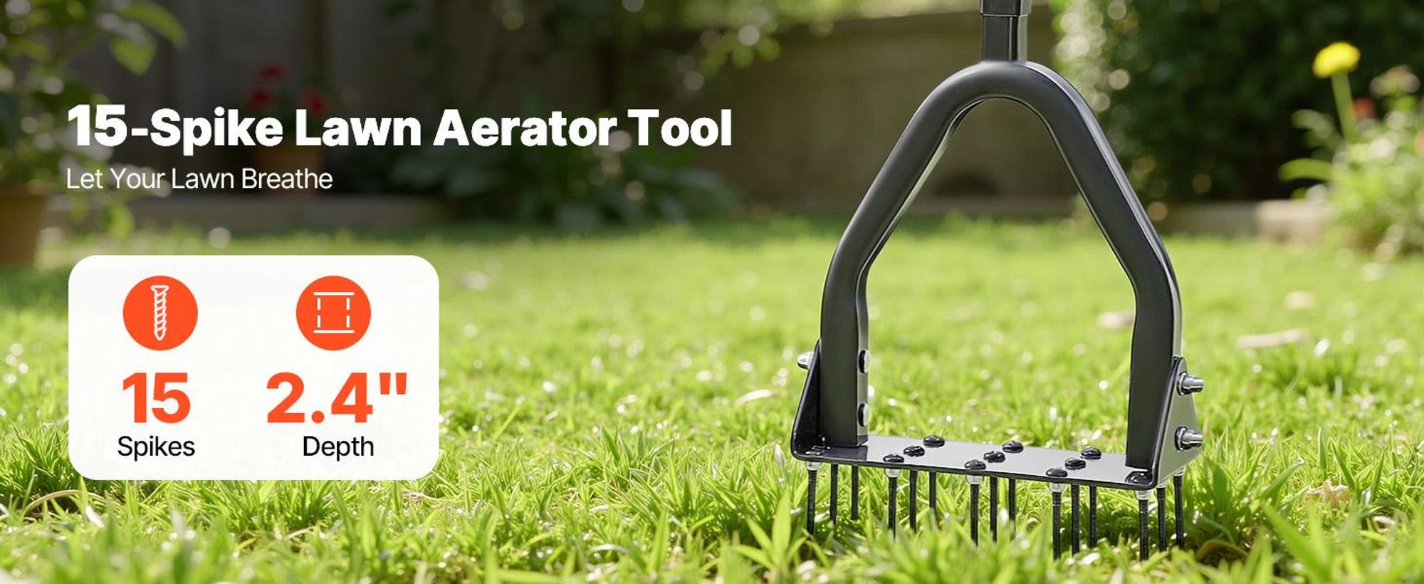 VEVOR Rasenlüfter 23,5 cm Manuell, Aerifizierer für Rasen mit 15 Eisen Spikes Langem T-Griff Breiter Platte, Bodenbelüften Werkzeug Rasenbelüfter für Verdichtete Böden Rasenpflege Hof Garten, Schwarz