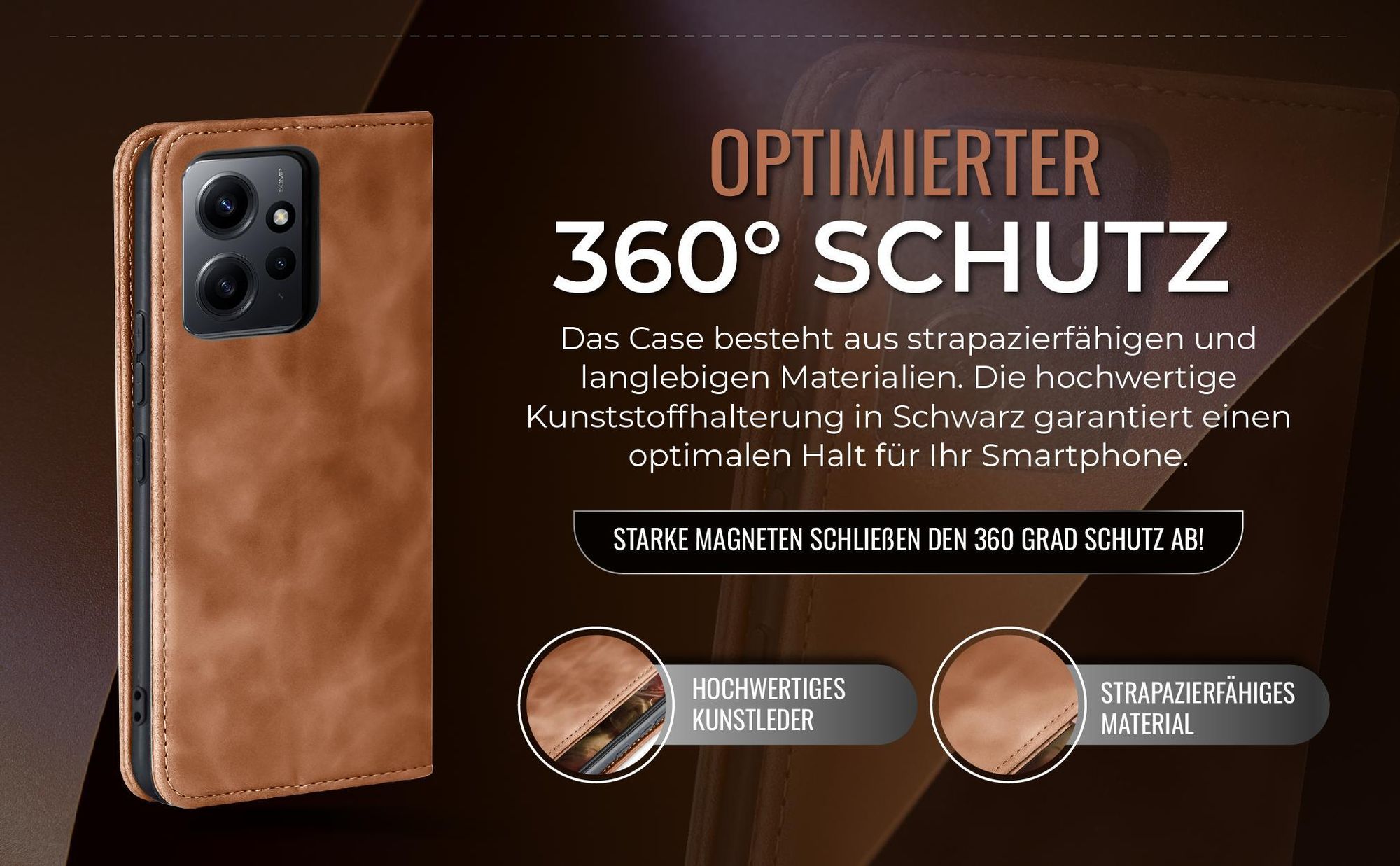 Hellbraune Handyhülle für Xiaomi Redmi Note 12 mit 360 Grad Schutz