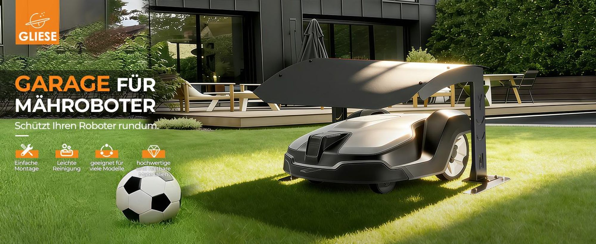 Rasenmäher Garage für Mähroboter Carport Schwarzer Stahlrahmen Metall Pulverbeschichtet 70×55×41 cm Schwarzer Dach