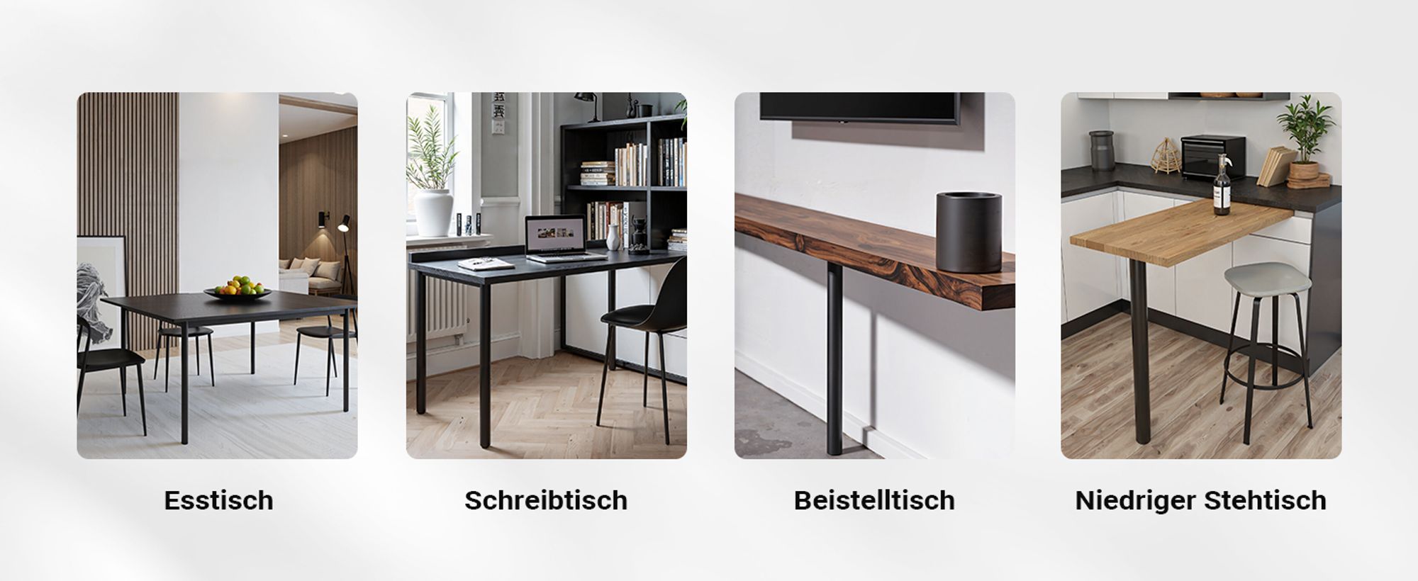Wiltec Edelstahl Tischbein Set, schwarz, 4 Möbelfüße Ø 60 mm und mit verstellbarer Länge 870-900 mm, bis 200 kg Tragkraft