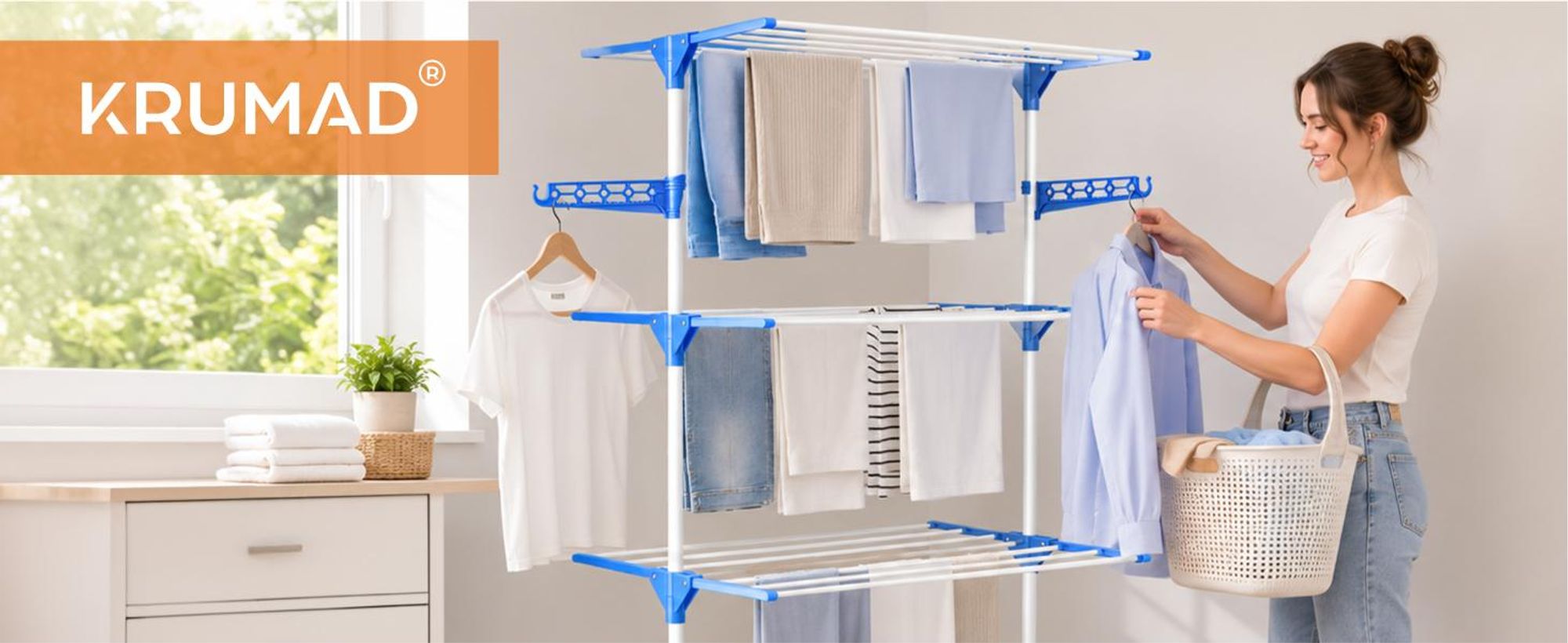 KRUMAD Wäscheständer Wäscheturm, Wäschetrockner klappbar, Trockenständer für Kleidung, Handtücher und Textilien