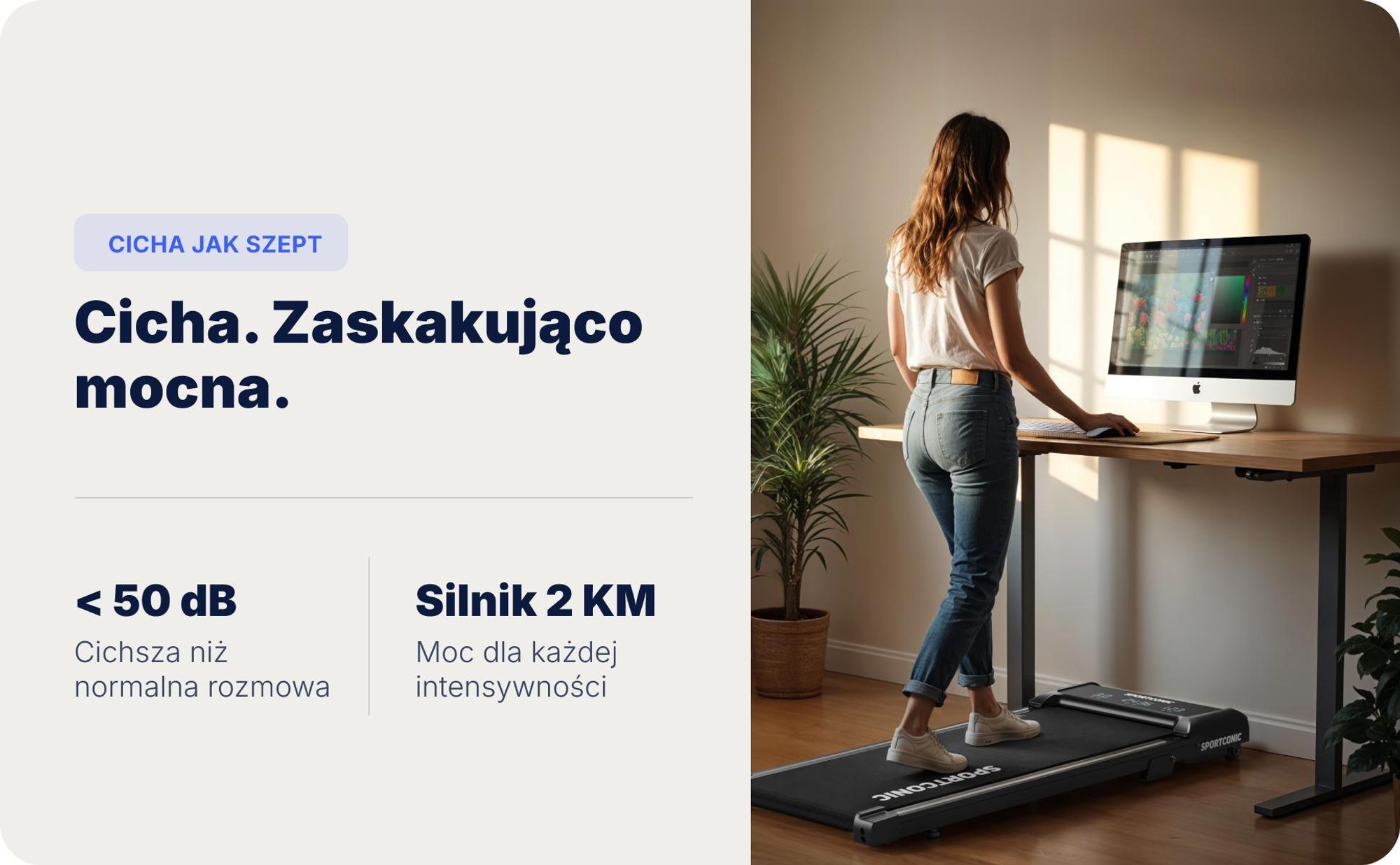 Sportconic Walking Pad bieżnia domowa & do biura – cicha, z nachyleniem 6 %, oszczędna, wyświetlacz LED