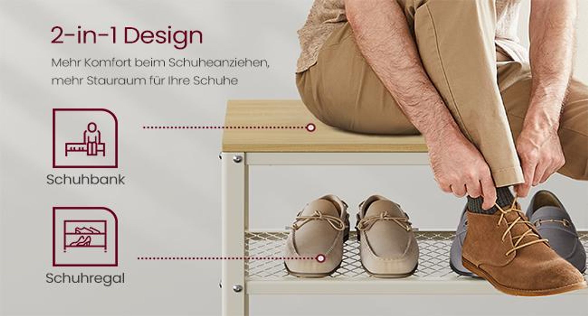 VASAGLE Schuhbank, Sitzbank, 73 x 45 x 30 cm, eichenbeige-klassikweiß