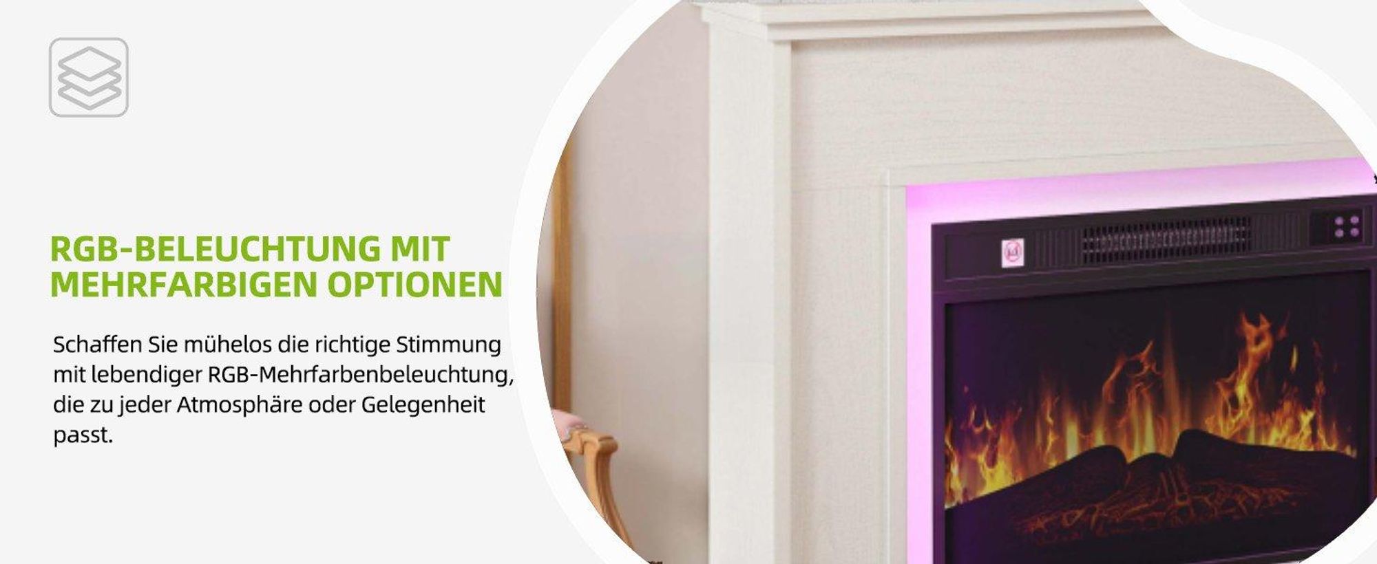 Elektrokamin 23 inch Modern Stil, Realistischer 3D Flammeneffekt, Erwärmungs Elektrischer Kamin mit Timer und 24-Farb-LED und Fernbedienung