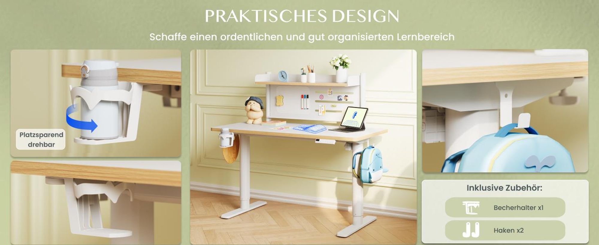 FLEXISPOT Kinderschreibtisch mit Kinderstuhl, elektrisch höhenverstellbar, mit LED-Anzeige, 3 Speicherhöhen, magnetischem Whiteboard, 110×52 cm