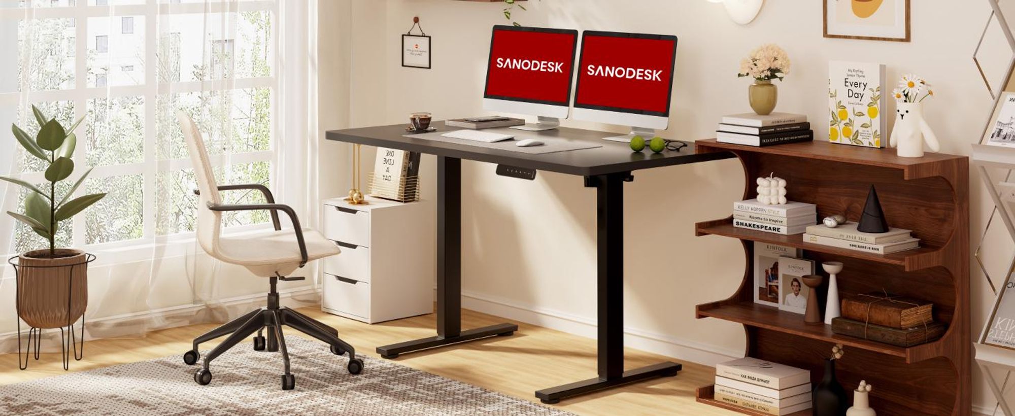 SANODESK Höhenverstellbarer Schreibtisch Elektrisch 120x60cm Einteilige Tischplatte, 4 Speicherplätzen, 60 kg Tragkraft, Anti-Kollisionsschutz Schwarz