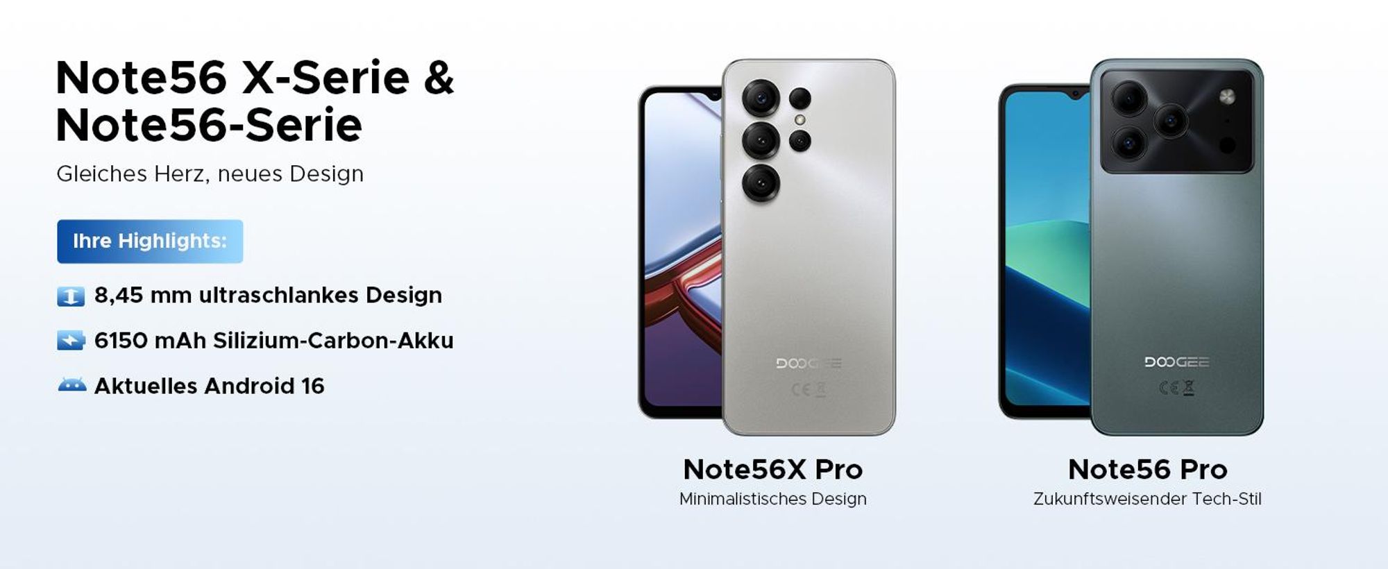 DOOGEE Note56X Pro Smartphone Handy, Android 16, 6,56" 90Hz, 6150mAh Akku, 32GB+128GB, 4G, 13MP, NFC, Fingerabdruck, OTG, ohne Vertrag