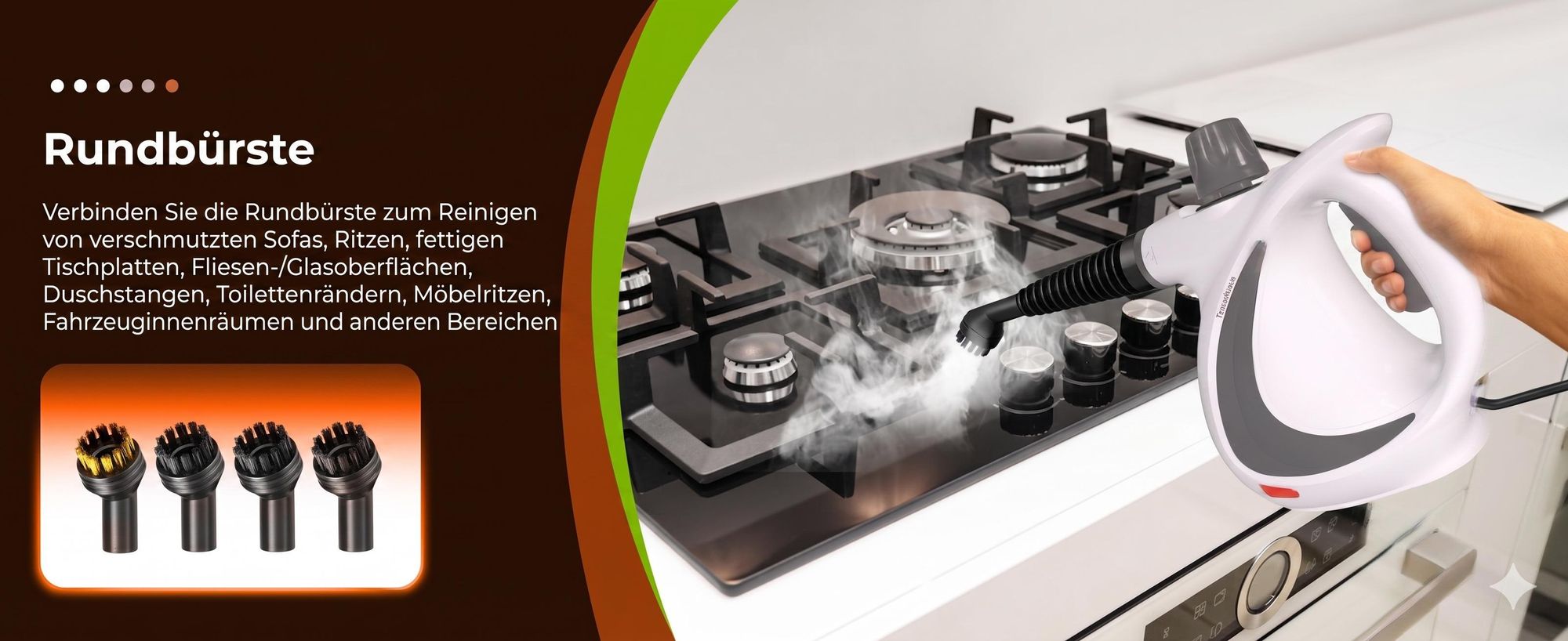 1300W Natürlicher Dampfreiniger mit Druck für mehrere Oberflächen, mit 12 Zubehörteilen, Mehrzweck-Dampfgarer für den Heimgebrauch, zur Reinigung