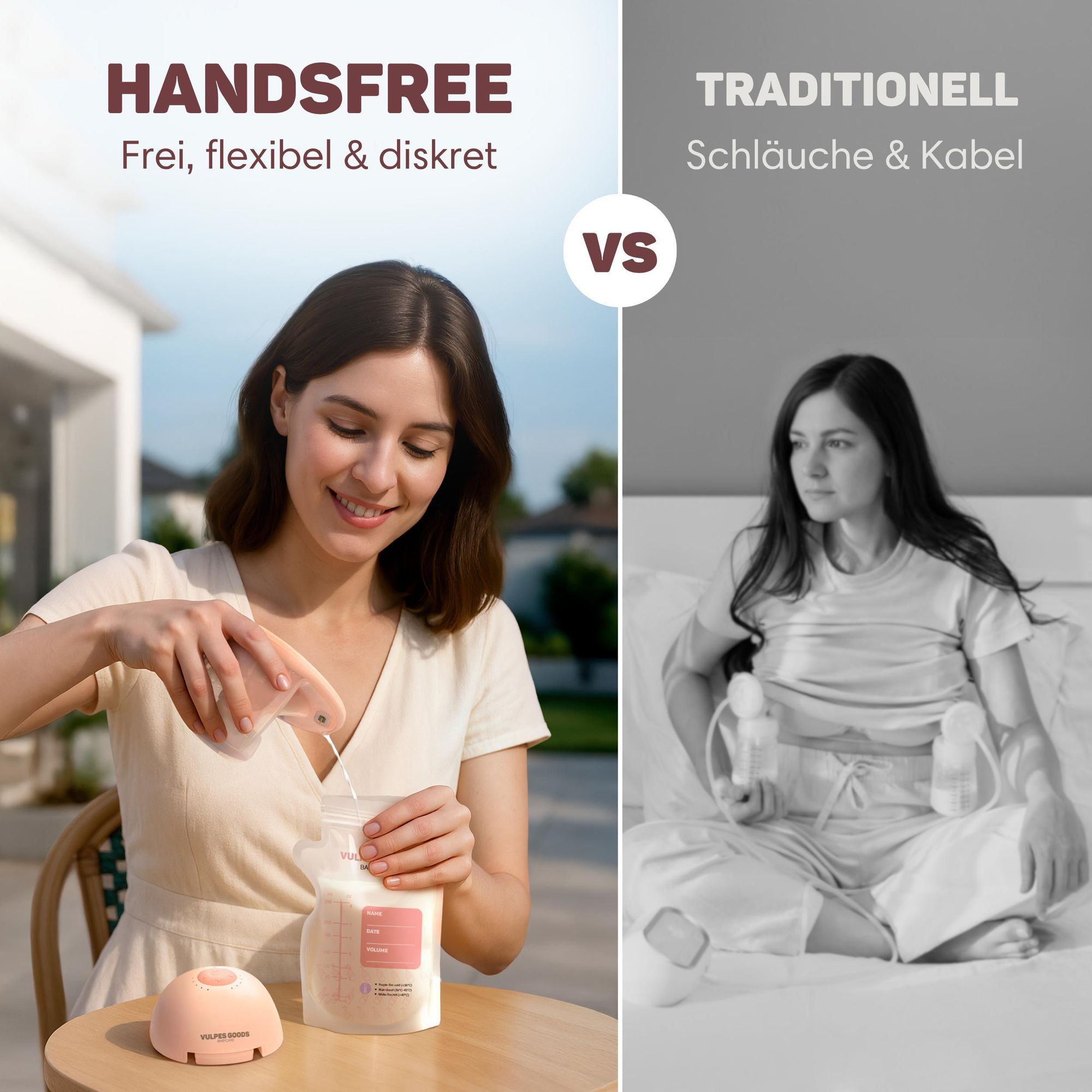 Vulpes Goods Milchpumpe, Intelligente-app, Hygienisch, Kabellos, Heizkörper, Aufbewahrungstasche, Inklusive Muttermilch-Aufbewahrungsbeutel