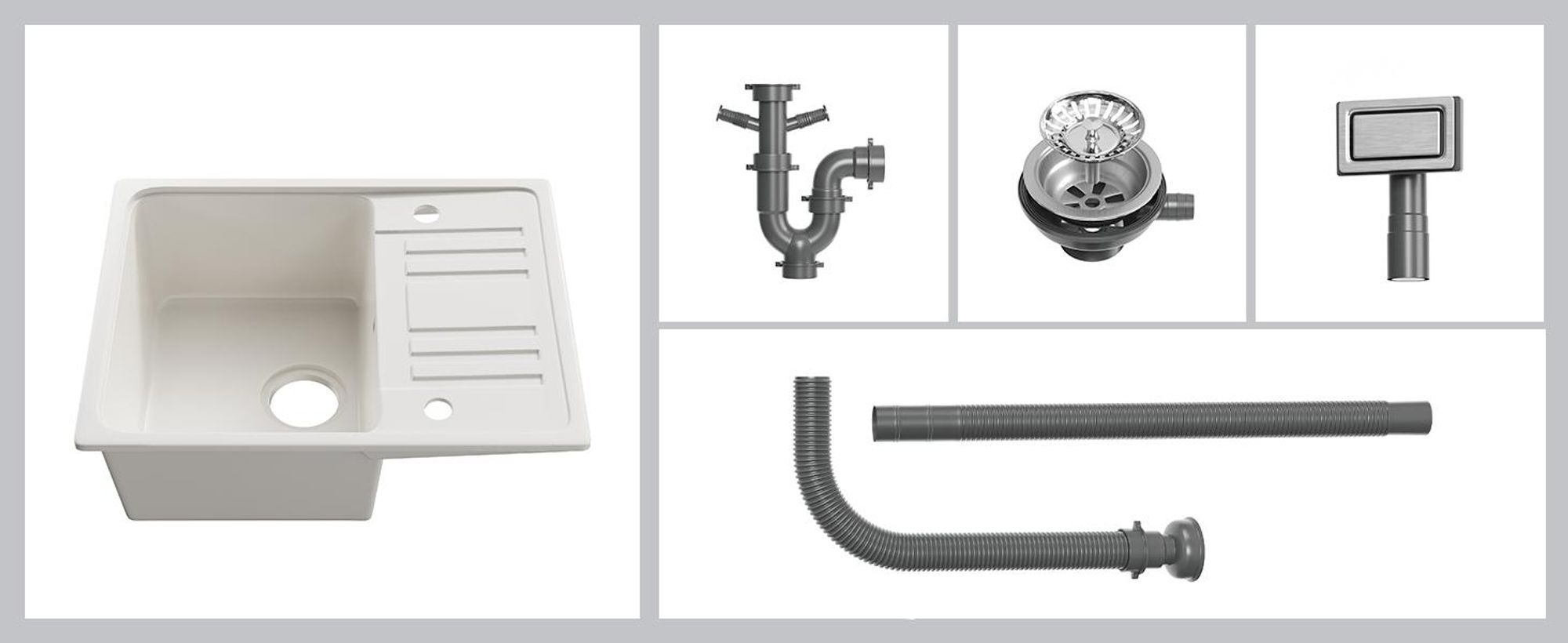Waschbecken Küche Einbauspüle weiß Inkl. Siphon-Set und Überlaufloch