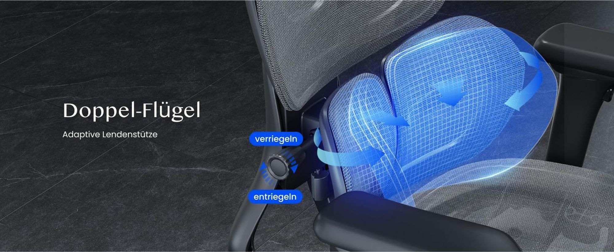 FLEXISPOT Sentinel Ergonomischer Bürostuhl mit Dual-Wing Lendenstütze, 3D-Kopfstütze, 3D-Armlehnen, verstellbarer Sitztiefe & Rückenlehne (Schwarz)