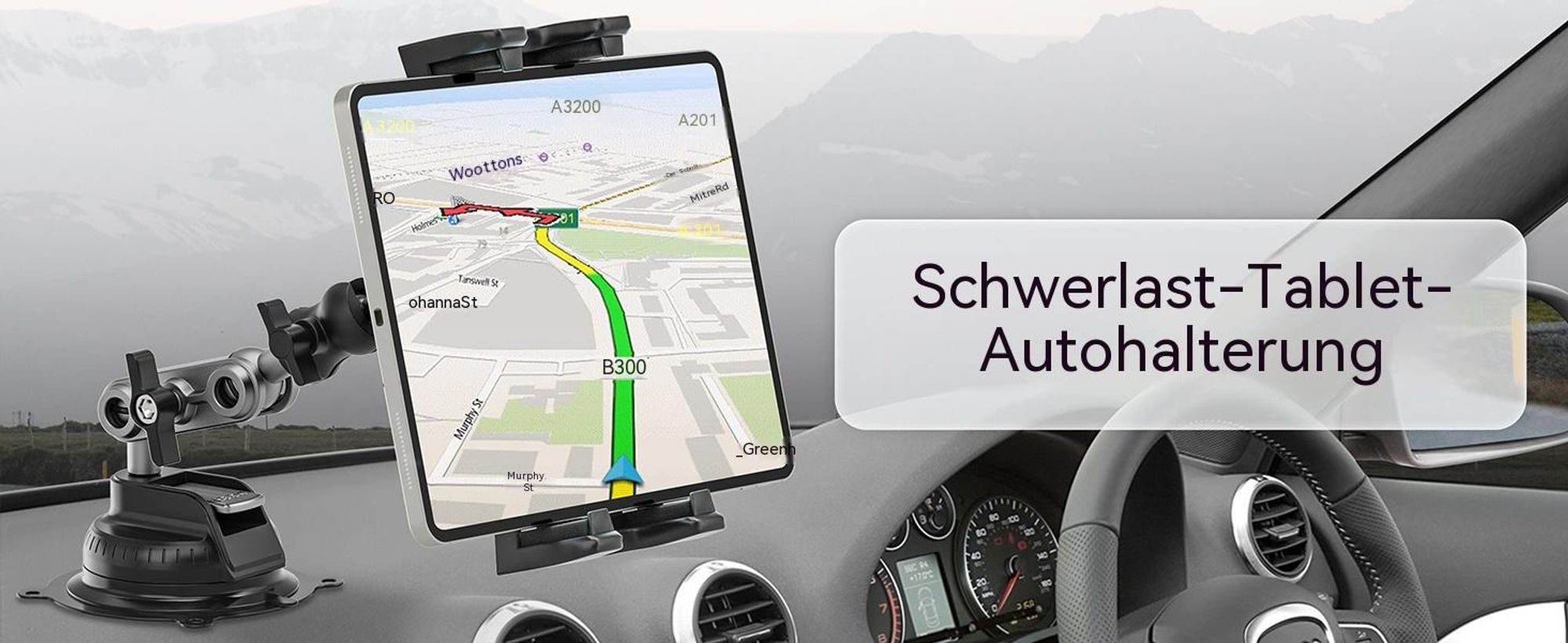 Tablet Halterung Auto Armaturenbrett & Frontscheibe, 360° Kfz iPad Halterung mit Saugnapf für 4,7-12,9 Zoll iPad Pro/Air, Handy & Galaxy Tab