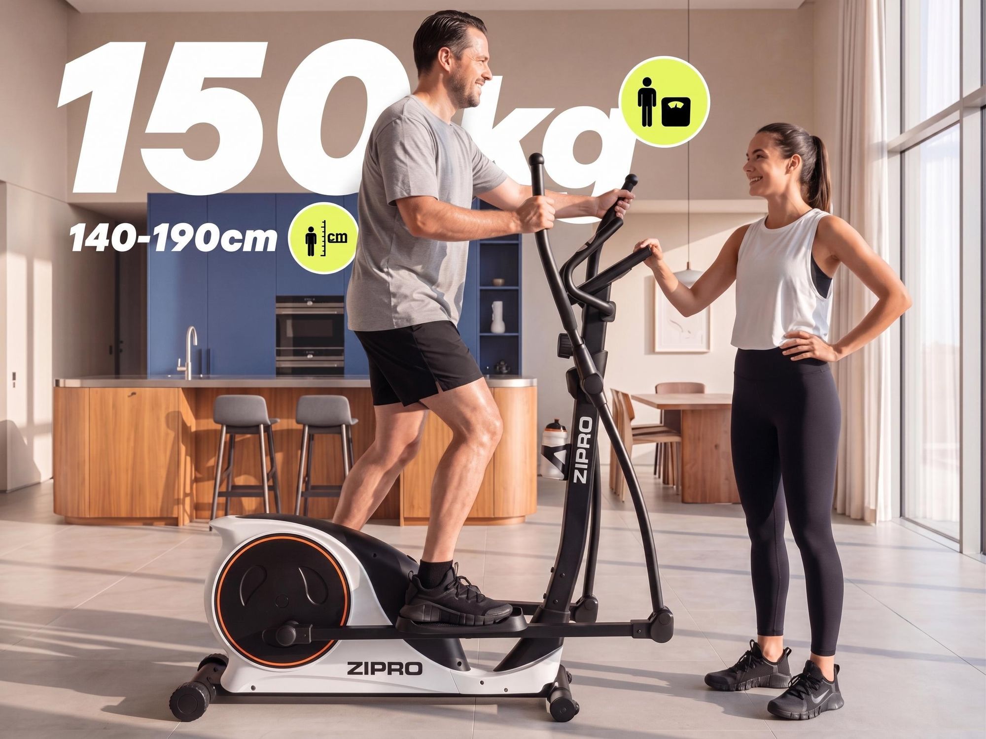 Zipro Crosstrainer Hulk RS – Magnetischer Ellipsentrainer bis 150kg Belastbar 8kg Schwungmasse Leiser Riemenantrieb Heimtrainer mit Pulsmessung