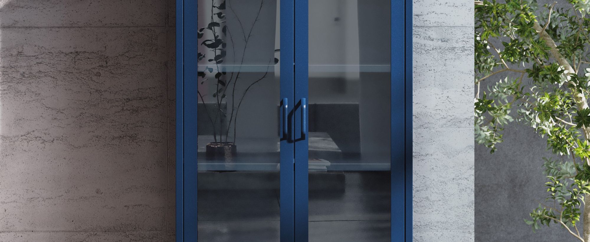Vitrinenschrank Wohnzimmerschrank mit 4 Fachböden Vitrine Glitzernd Metall Dunkelblau