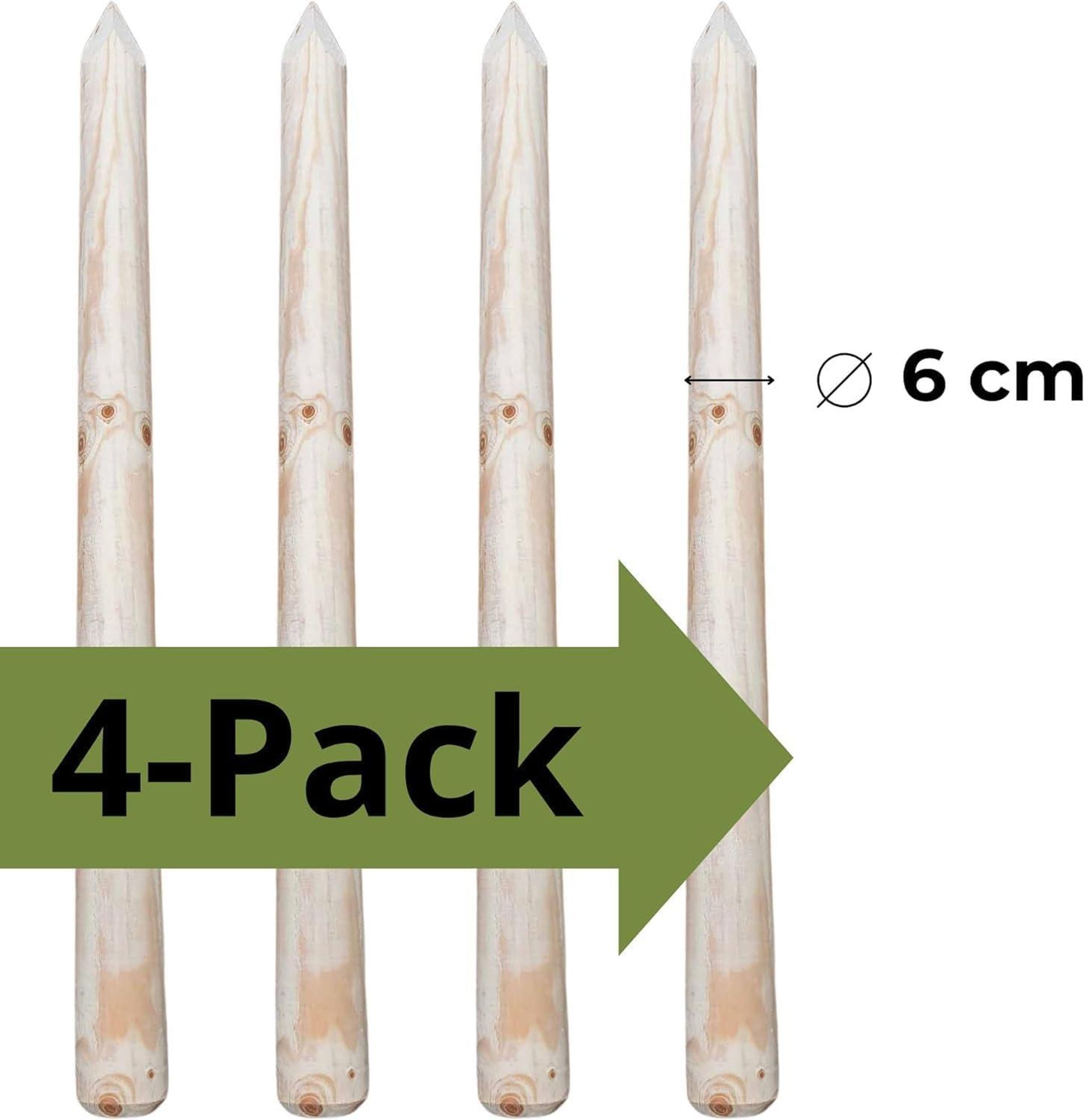 TIMBERMIK Ø 5 cm 4 Pezzi Paletti di Legno a Punta L 200 cm – Palizzata Giardino Recinzione Pali da Recinzione Pino Resistente Intemperie Non Impregnato