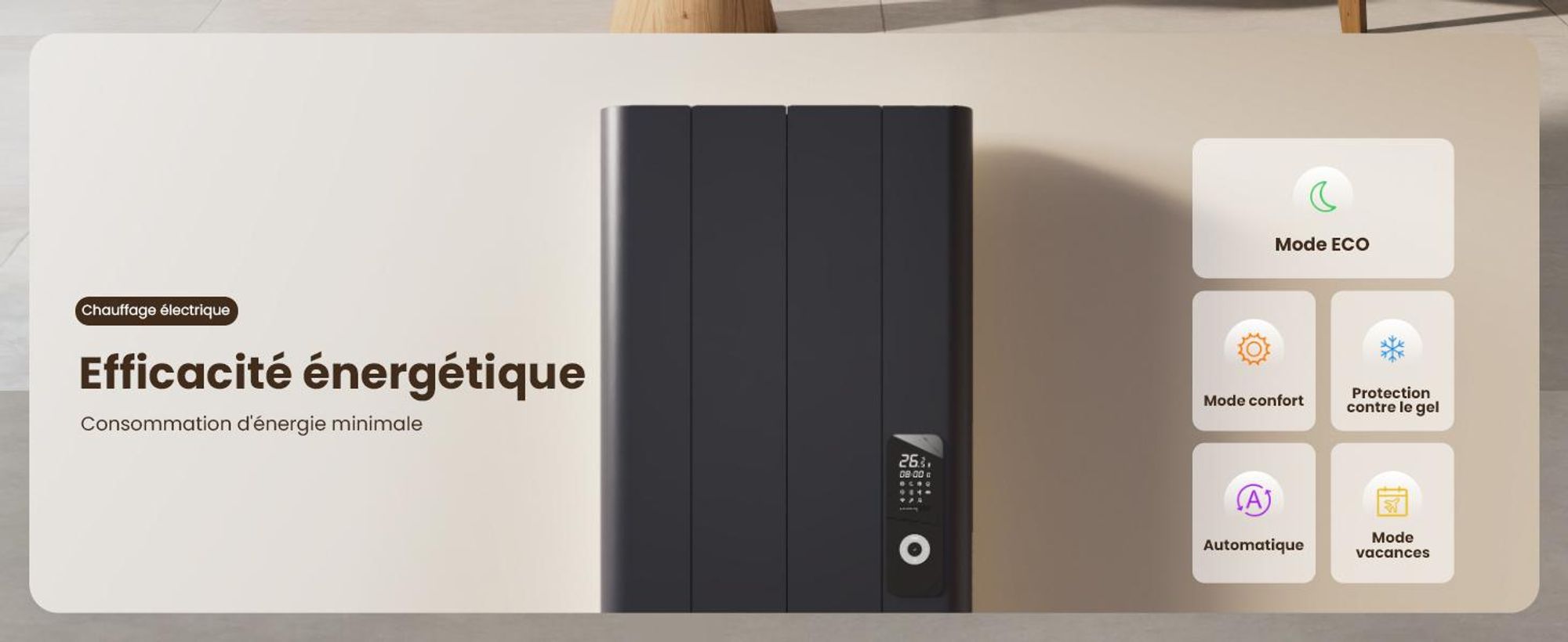 EMKE® Chauffage électrique 1000W écran LCD Anthracite Convecteur électrique 1600x362x60mm WiFi + Alexa/Google Home, Montage mural Radiateur électrique pour pièce de 9m