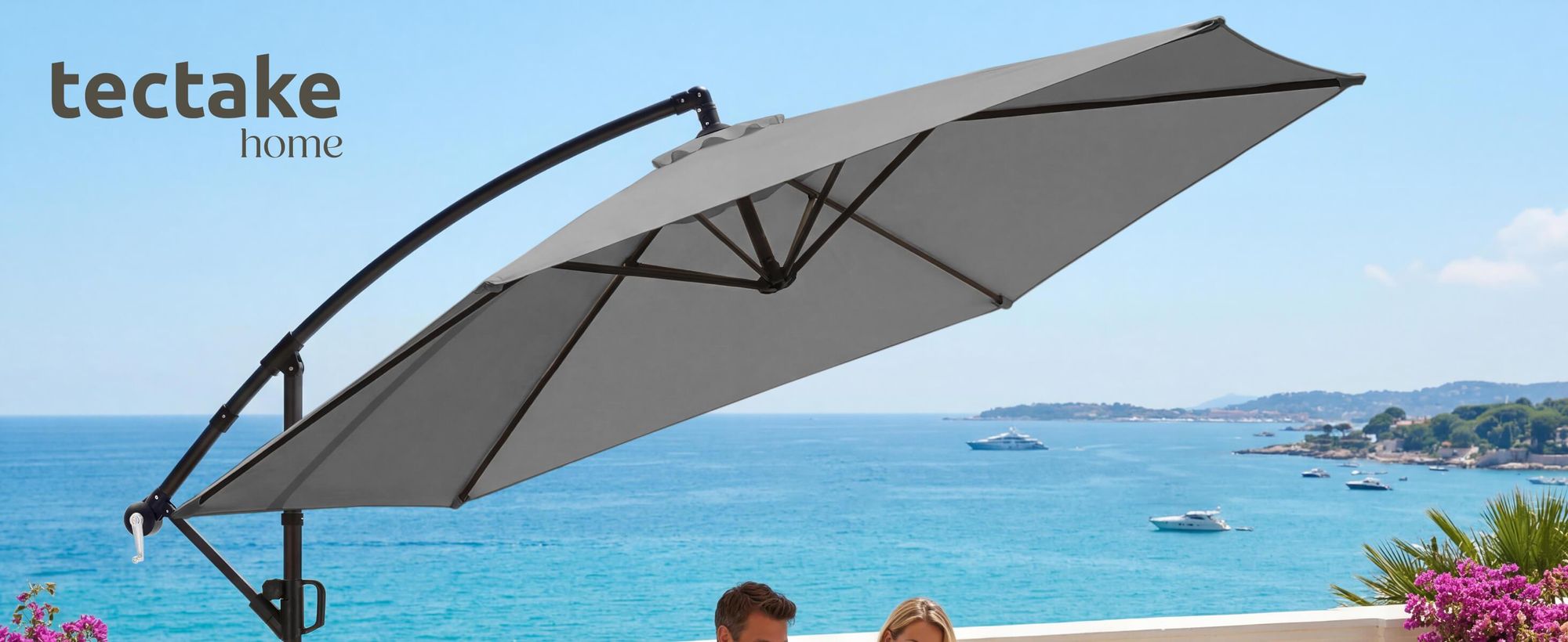 tectake® Ampelschirm Artemis 3,5 x 3,5 m, 360° drehbar mit Doppeldach